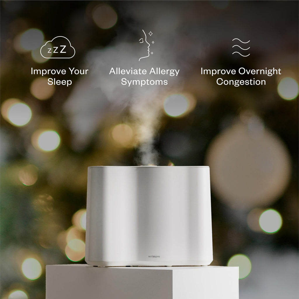 Vitruvi Cloud Bedside Humidifier, Dove, 24 Hr Run Time, 602ft Coverage, Large Home Bedroom - Night Mode - Includes 3 Month Filter