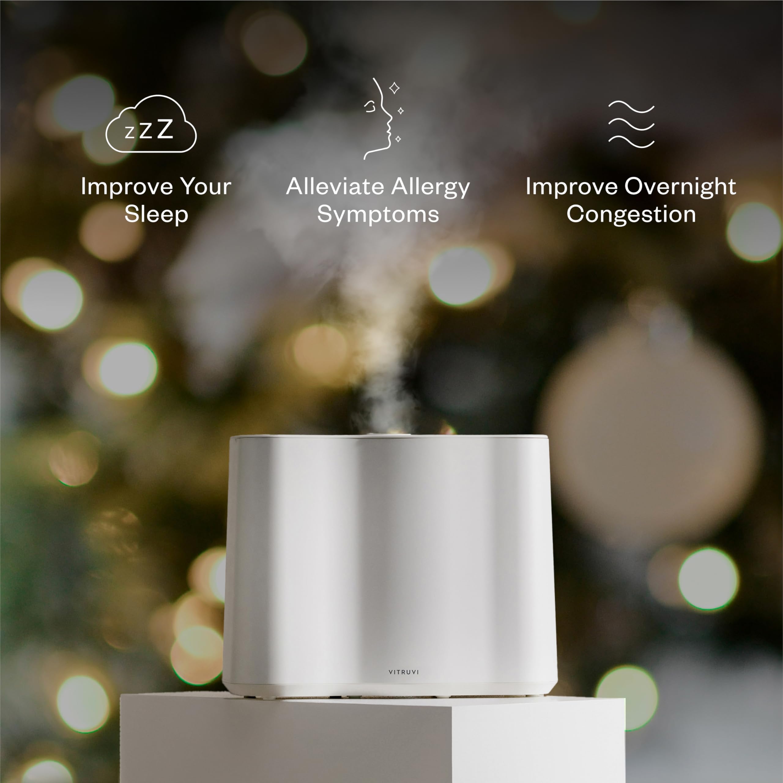 Vitruvi Cloud Bedside Humidifier, Dove, 24 Hr Run Time, 602ft Coverage, Large Home Bedroom - Night Mode - Includes 3 Month Filter