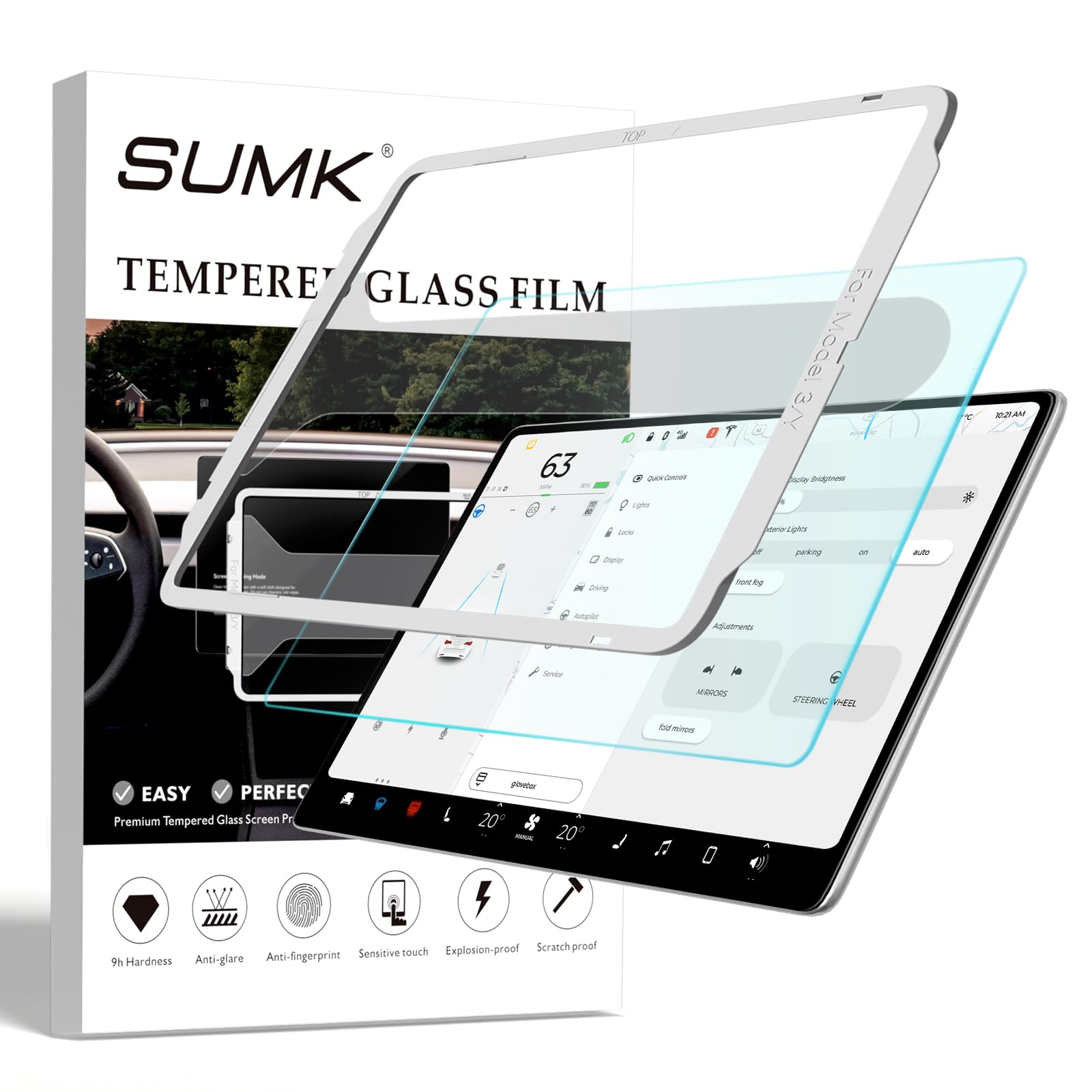 8" Rear Screen Protector for Tesla Model Y Juniper/Model 3 Highland, [HD & No-edge Gaps & 9H] Tempered Glass Screen Protector with Alignment Frame for Tesla Model 3/Y Accessories, Glossy