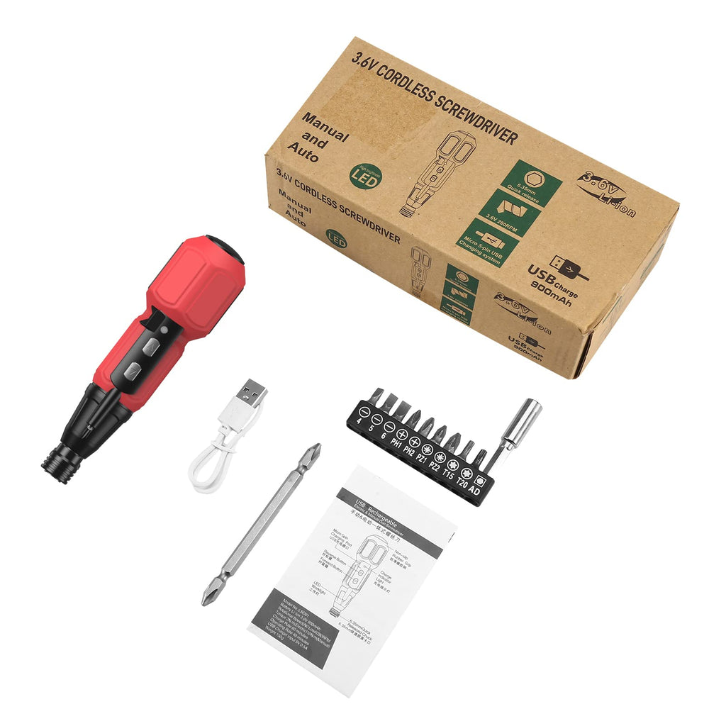 AMIR Cordless Power Screwdriver, Rechargeable Electric Screwdriver Sets, Portable Automatic Home Repair Tool Kit, Motorized Screwdriver with USB Cable and LED Lights