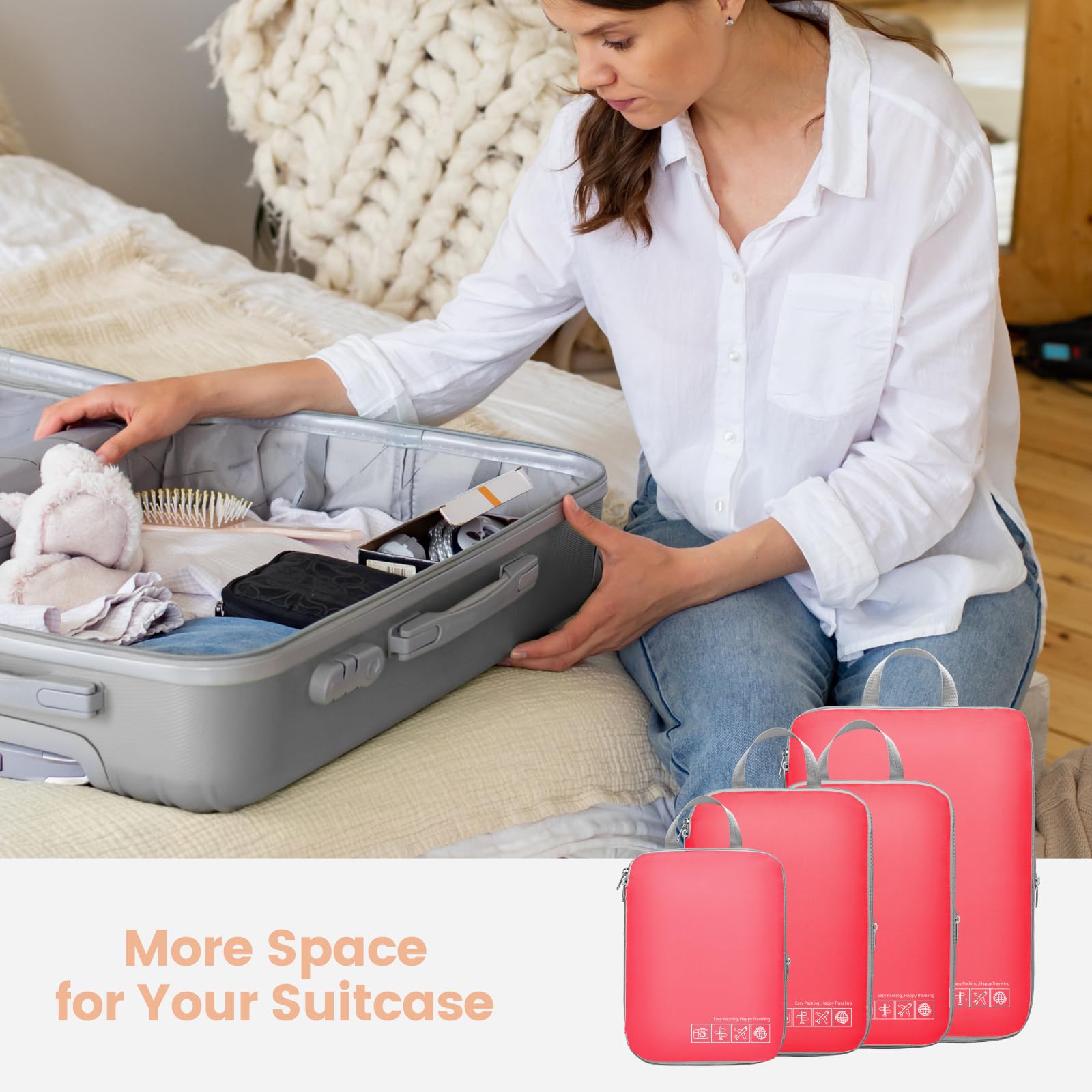 Cambond Compression Packing Cubes for Travel - Lightweight Expandable Travel Bags Luggage Organizers Travel Essentials Compression Cubes for Travel Space Saver for Carry on Suitcases Organizer