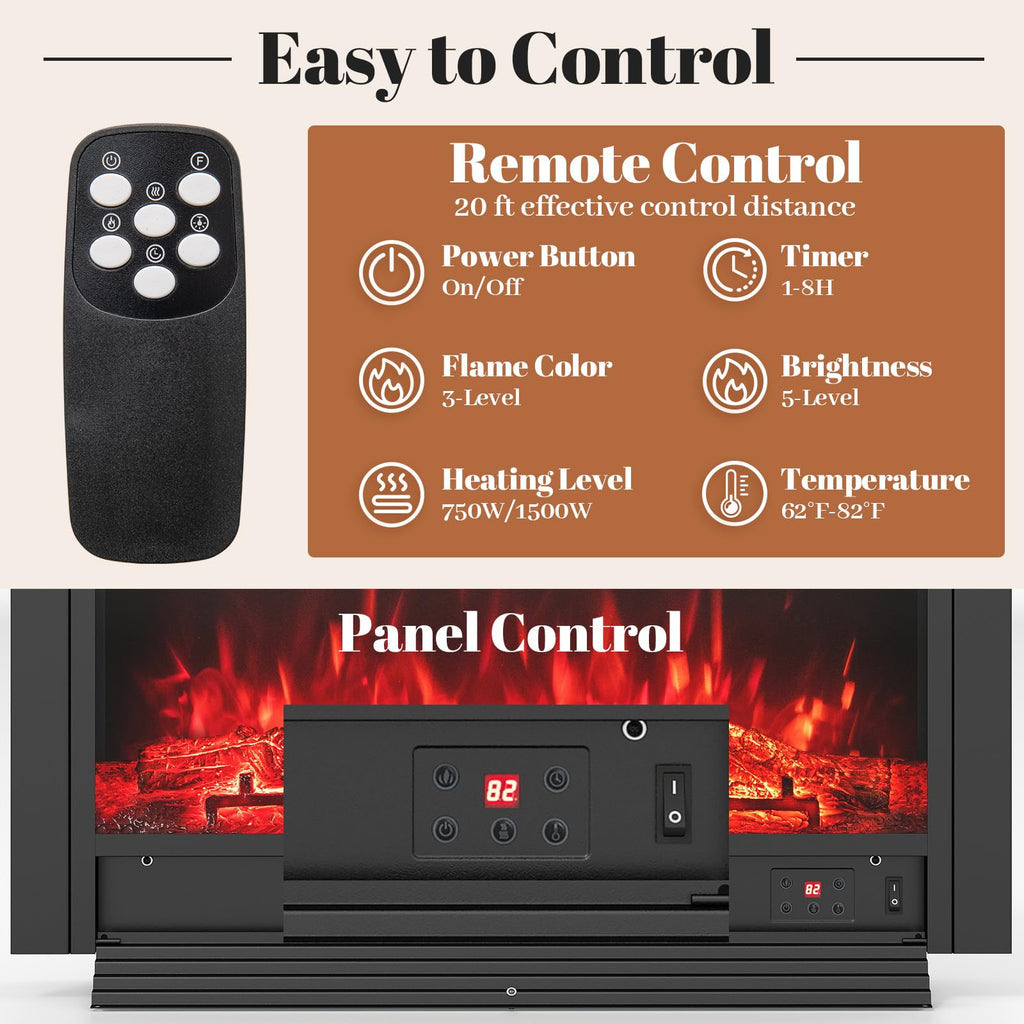 Giantex 18" Electric Fireplace Insert Heater, Wall Recessed/Mounted Fire Places Electric Fireplace with Remote, 2 Modes Heat, 9H Timer, 5 Brightness, 750/1500W Freestanding Fireplace