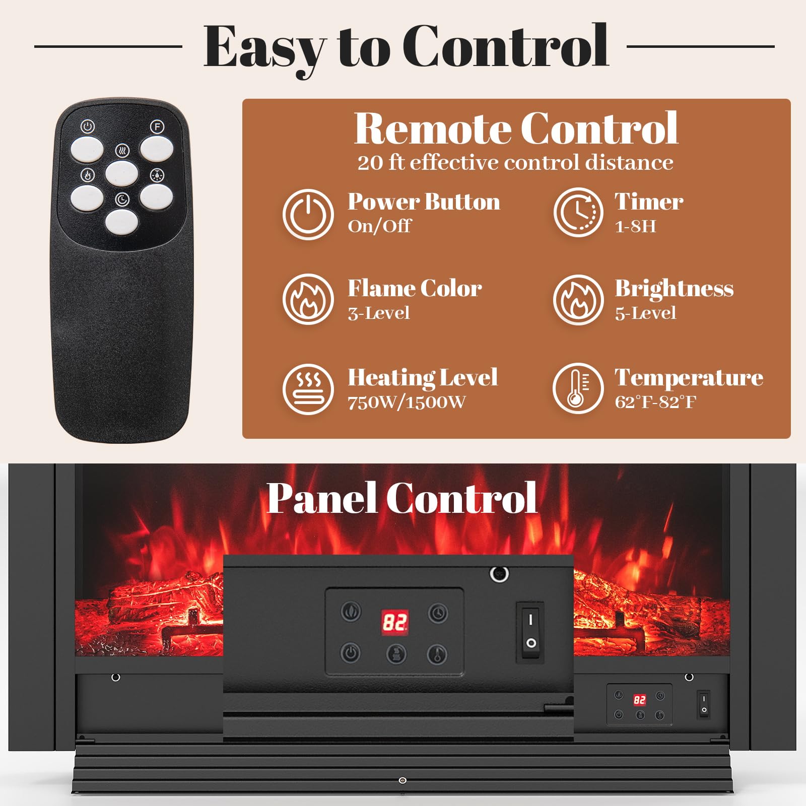 Giantex 18" Electric Fireplace Insert Heater, Wall Recessed/Mounted Fire Places Electric Fireplace with Remote, 2 Modes Heat, 9H Timer, 5 Brightness, 750/1500W Freestanding Fireplace