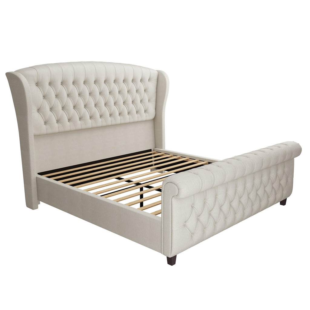 LUXOAK Queen Size Platform Bed Frame, Velvet Upholstered Sleigh Bed with Curved Headboard & Footboard, Deep Button Tufted, Wood Slats Support, No Box Spring Needed, Black