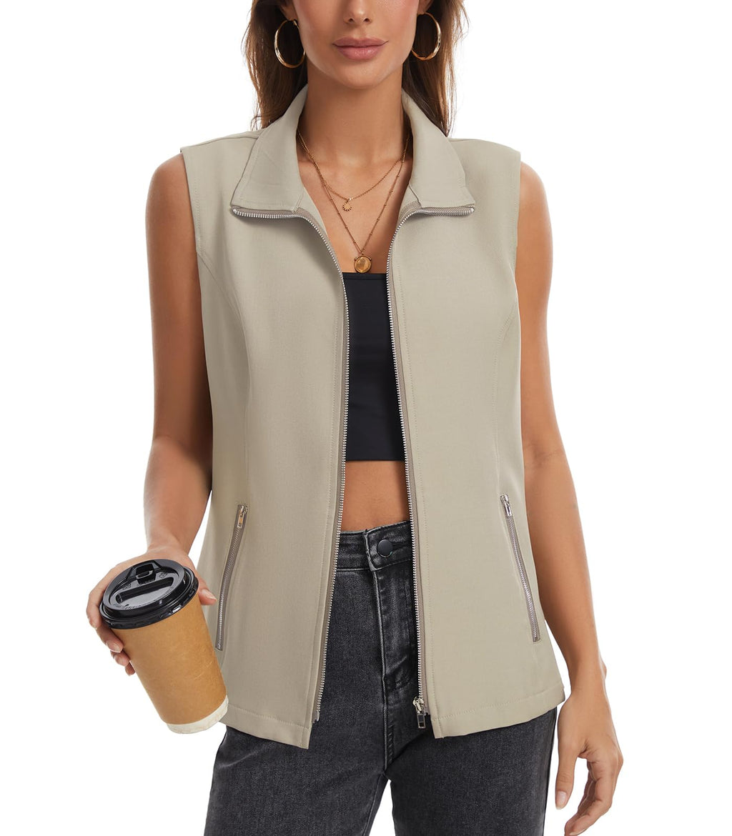 MISS MOLY Women's Lightweight Vest Casual Zip Up Utility Vest Hiking Golf Sleeveless Jackets with Pockets