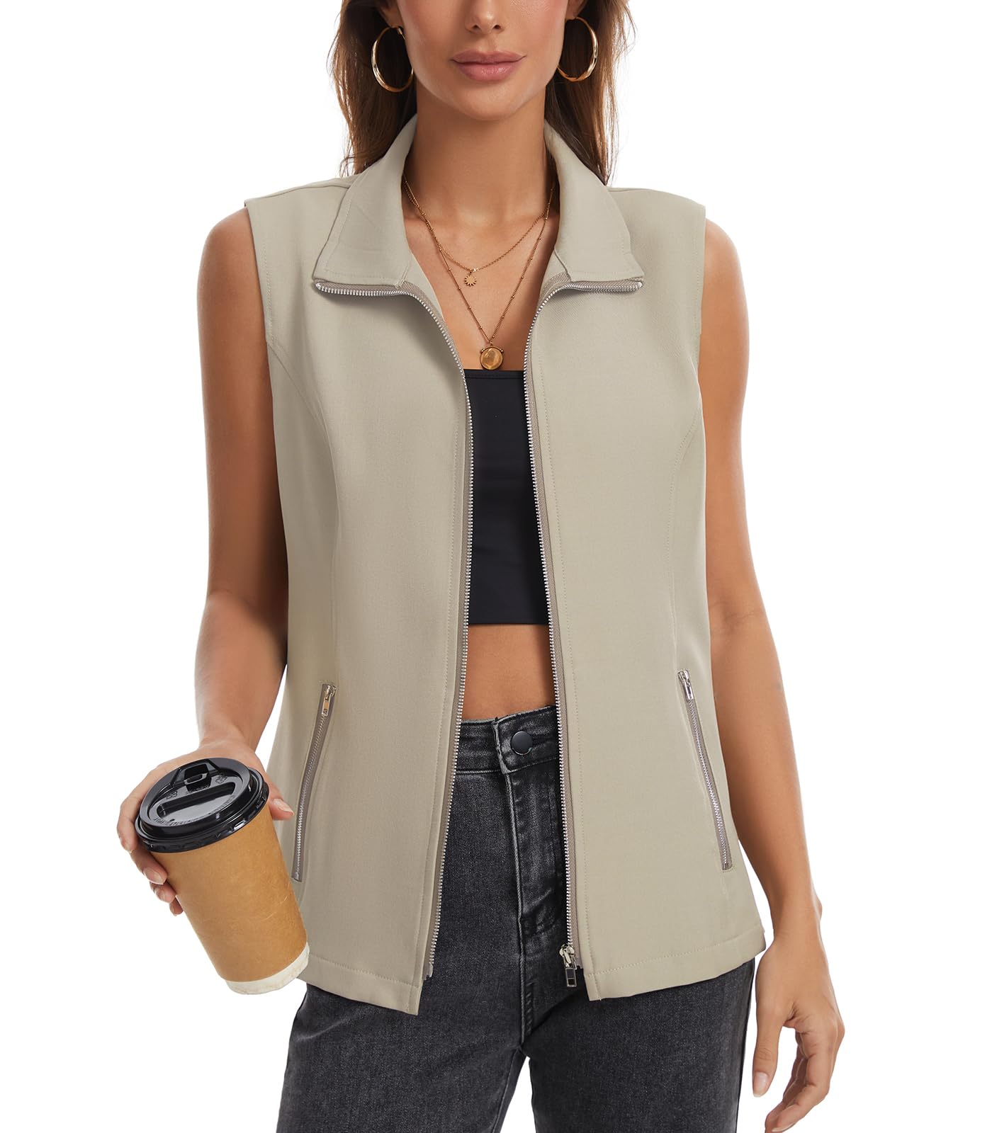 MISS MOLY Women's Lightweight Vest Casual Zip Up Utility Vest Hiking Golf Sleeveless Jackets with Pockets