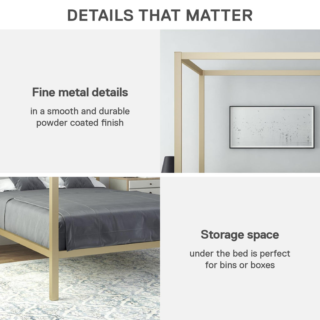 DHP King Metal Canopy Bed, Modern Design with Built-In Headboard, Sturdy Frame, No Box Spring Needed, Gunmetal Gray