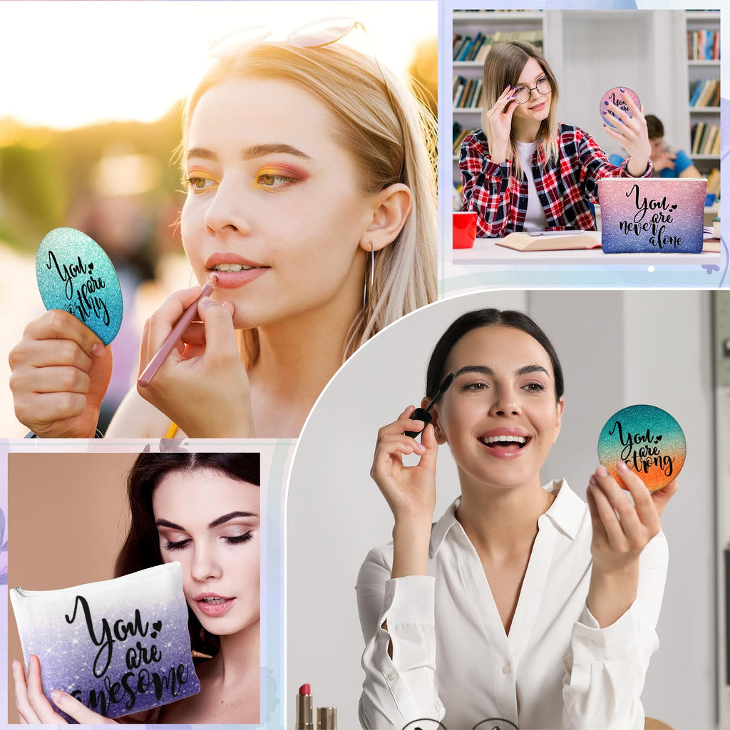Vercraft 20 Pcs Employee Appreciation Gift for Women Inspirational Canvas Makeup Bag Portable Compact Mirror Bulk Cosmetic Bag Thank You Party Favor for Women Coworker Nurse (Bohemian,Boho)