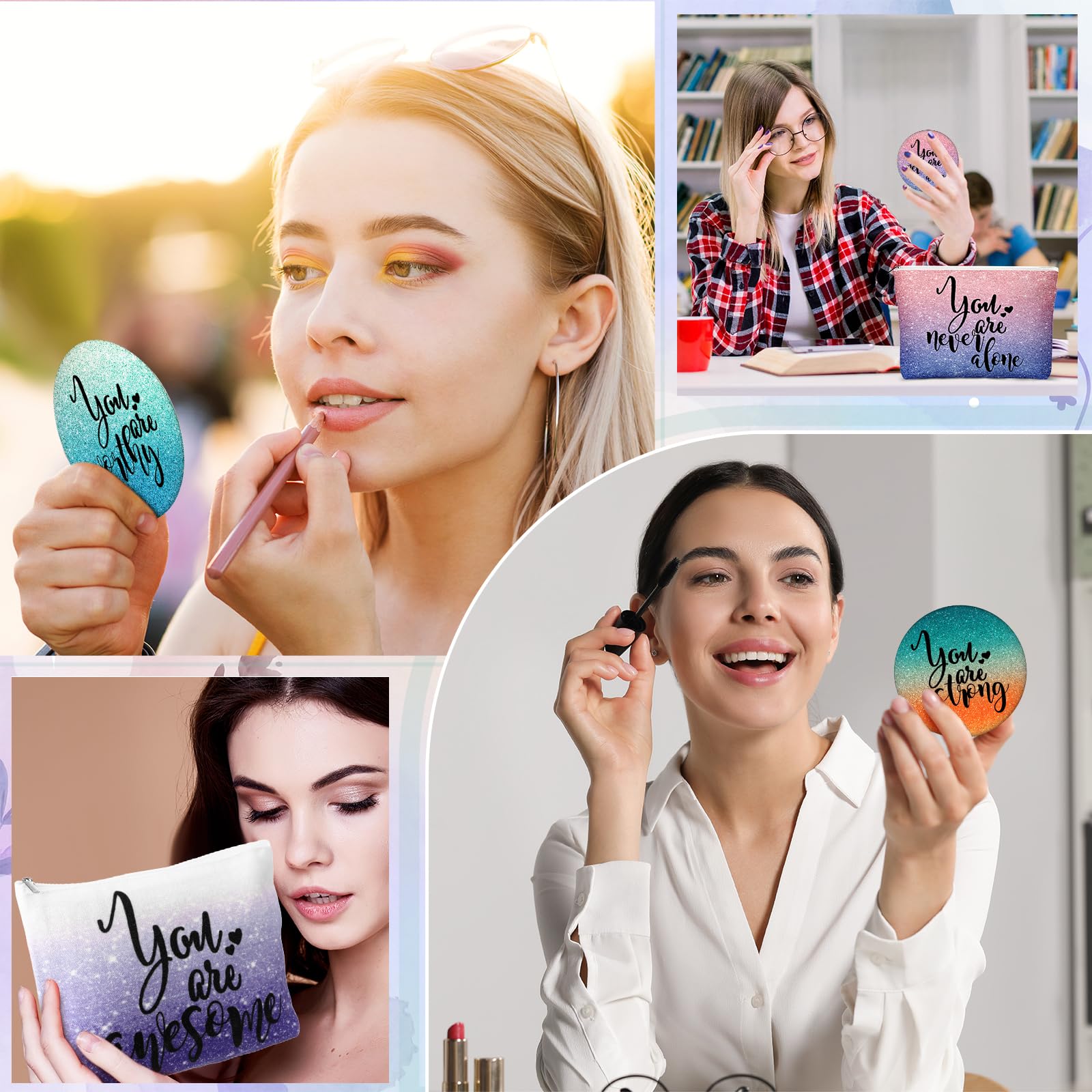 Vercraft 20 Pcs Employee Appreciation Gift for Women Inspirational Canvas Makeup Bag Portable Compact Mirror Bulk Cosmetic Bag Thank You Party Favor for Women Coworker Nurse (Bohemian,Boho)