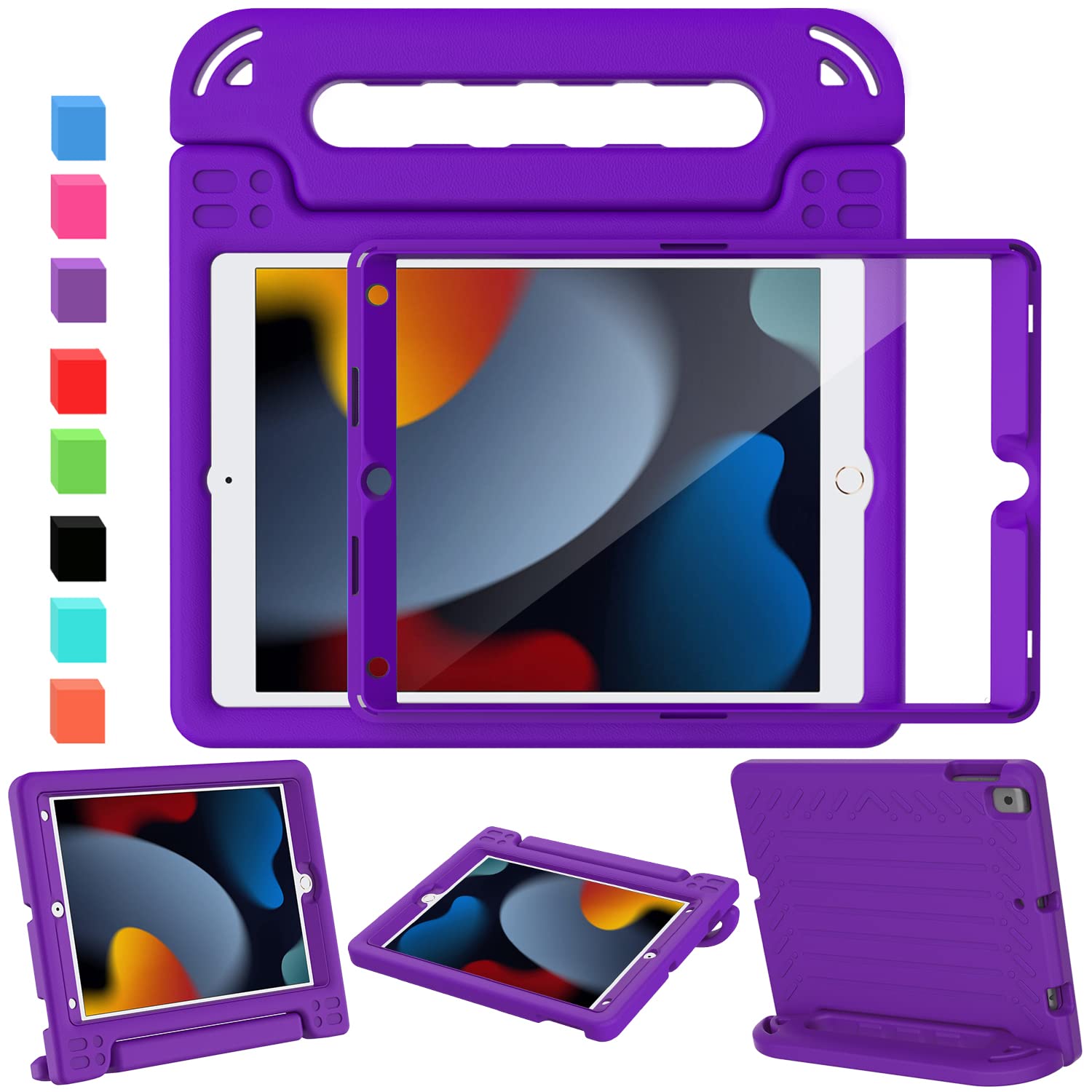 AVAWO Kids Case for iPad 10.2" 9th & 8th & 7th Generation, iPad 10.2 2021/2020/2019 Case with Built-in Screen Protector, Light Weight Shock Proof Handle Stand Friendly Cover for iPad 10.2" - Black