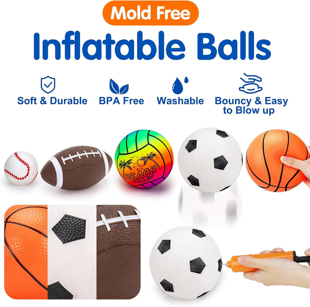 5 Pack Sports Balls for Toddlers 1-3 Outdoor Toys Football Soccer Basketball Baseball with Bag 1 2 Year Old Boy Toys Sport Bouncy Pool Balls Outside Playground Toddler 1-3 2-4 3-5 Birthday Boys Gifts