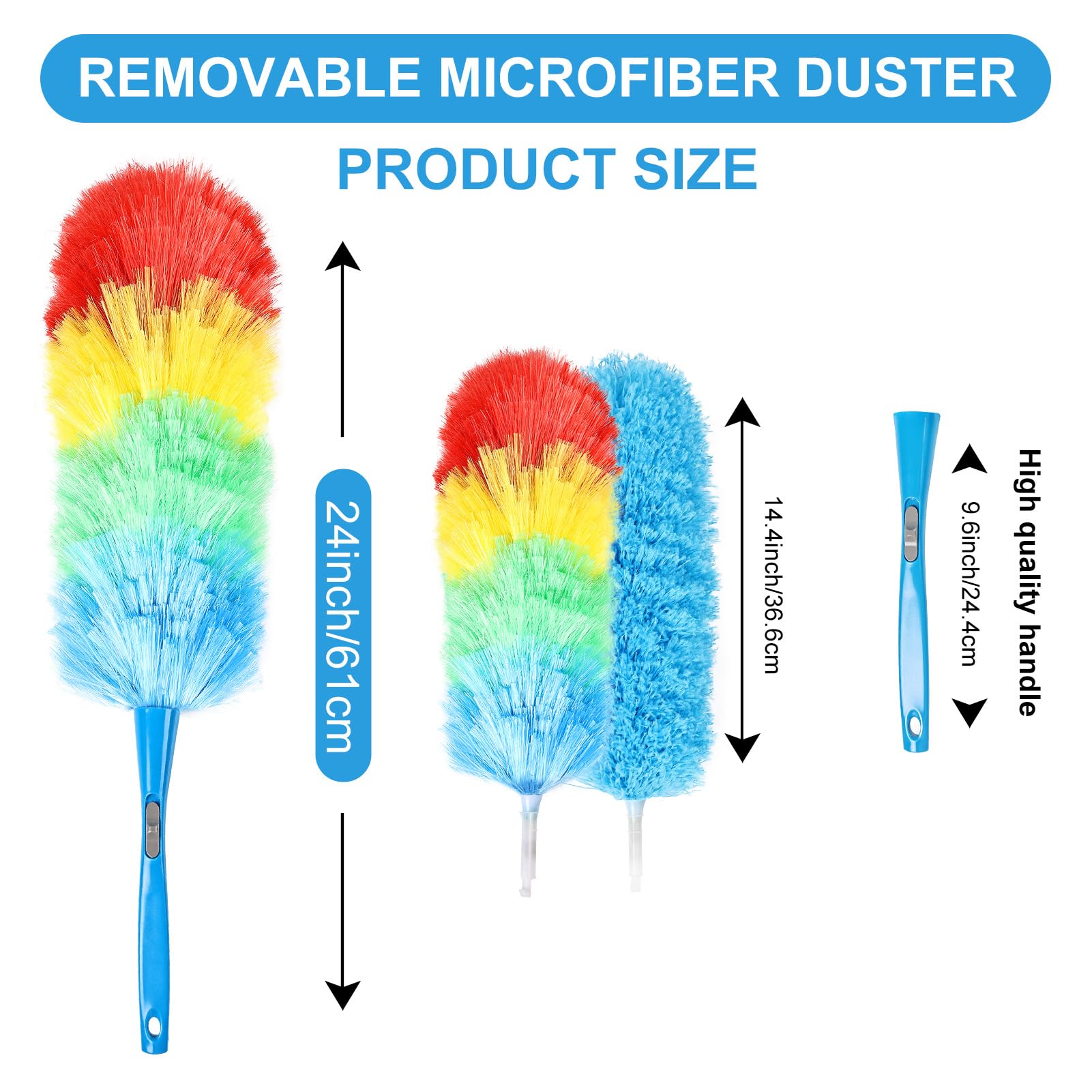 Ceiling Fan Cleaner Duster Reusable Microfiber Removable Duster with Extension Pole Adjusts 12 to 71 Inch for Cleaning Walls Bookshelves Furniture Door Window Top (Blue)