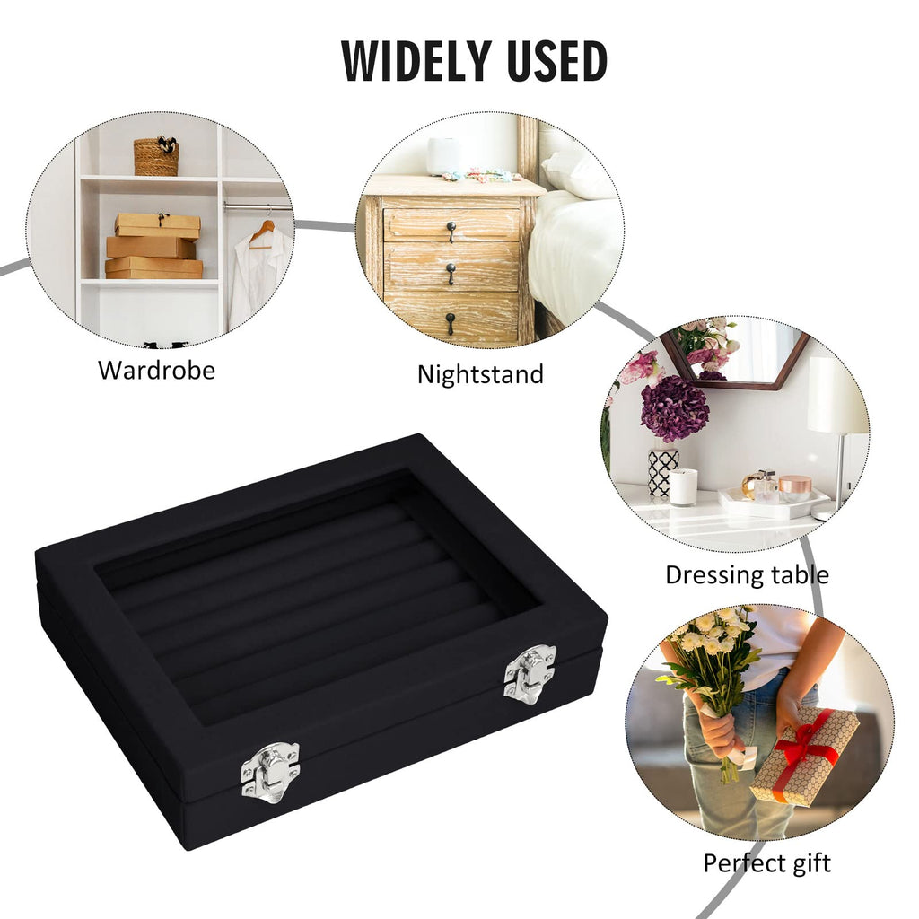 Vicoter Rings Organizer Tray 7 Slots Velvet Jewelry Earring Storage Box with Transparent lid Jewelry Display Case for Girls Wife Mom Women (Beige)