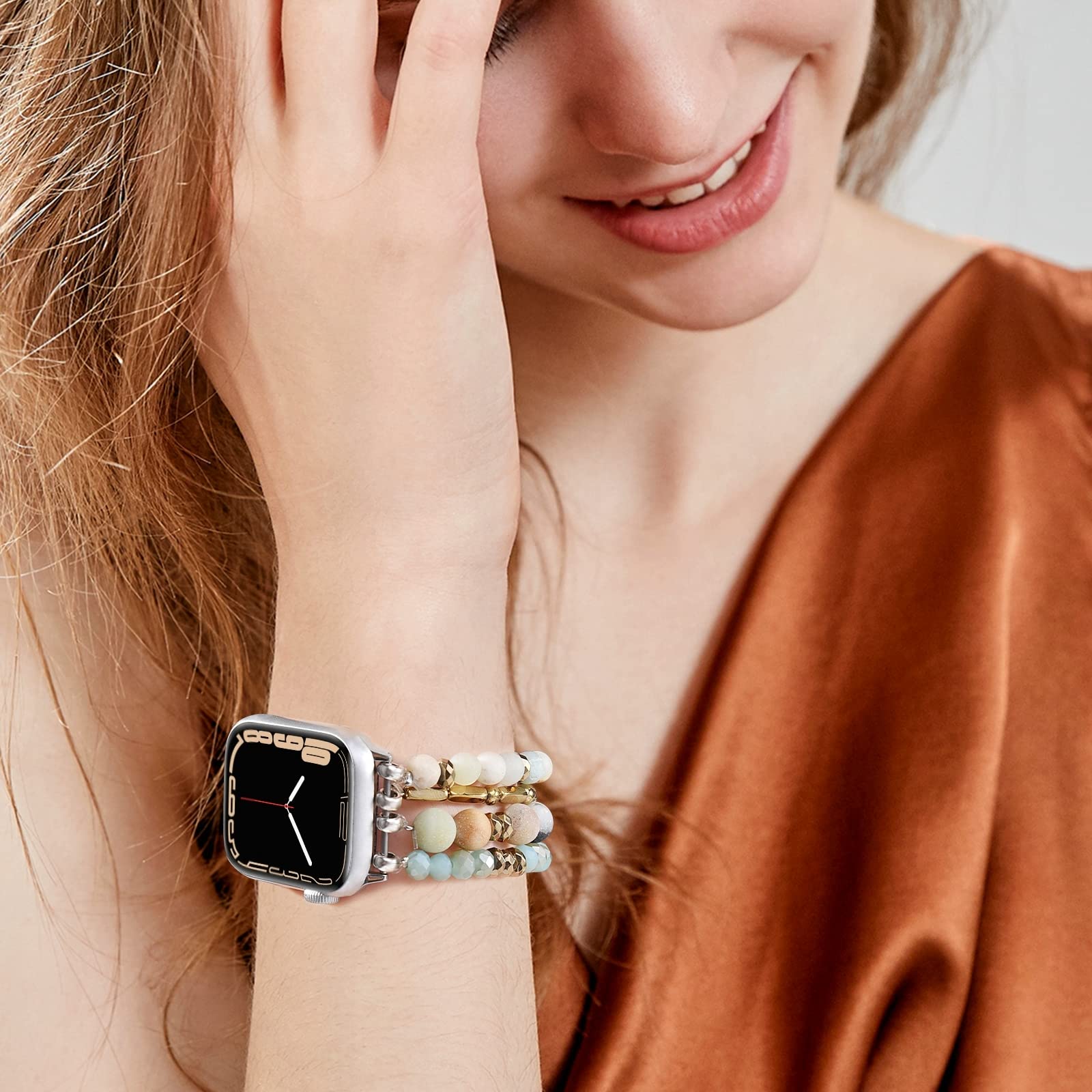 VISOOM Beaded Boho Bracelet Compatible for Apple Watch Band 40mm/38mm/41mm/42mm Series 11 10 9 8 7 SE Series 6/5/4 Women Fashion Cute Handmade Crystal Beads Stretchy Watch Strap for iWatch Bands 3/2/1