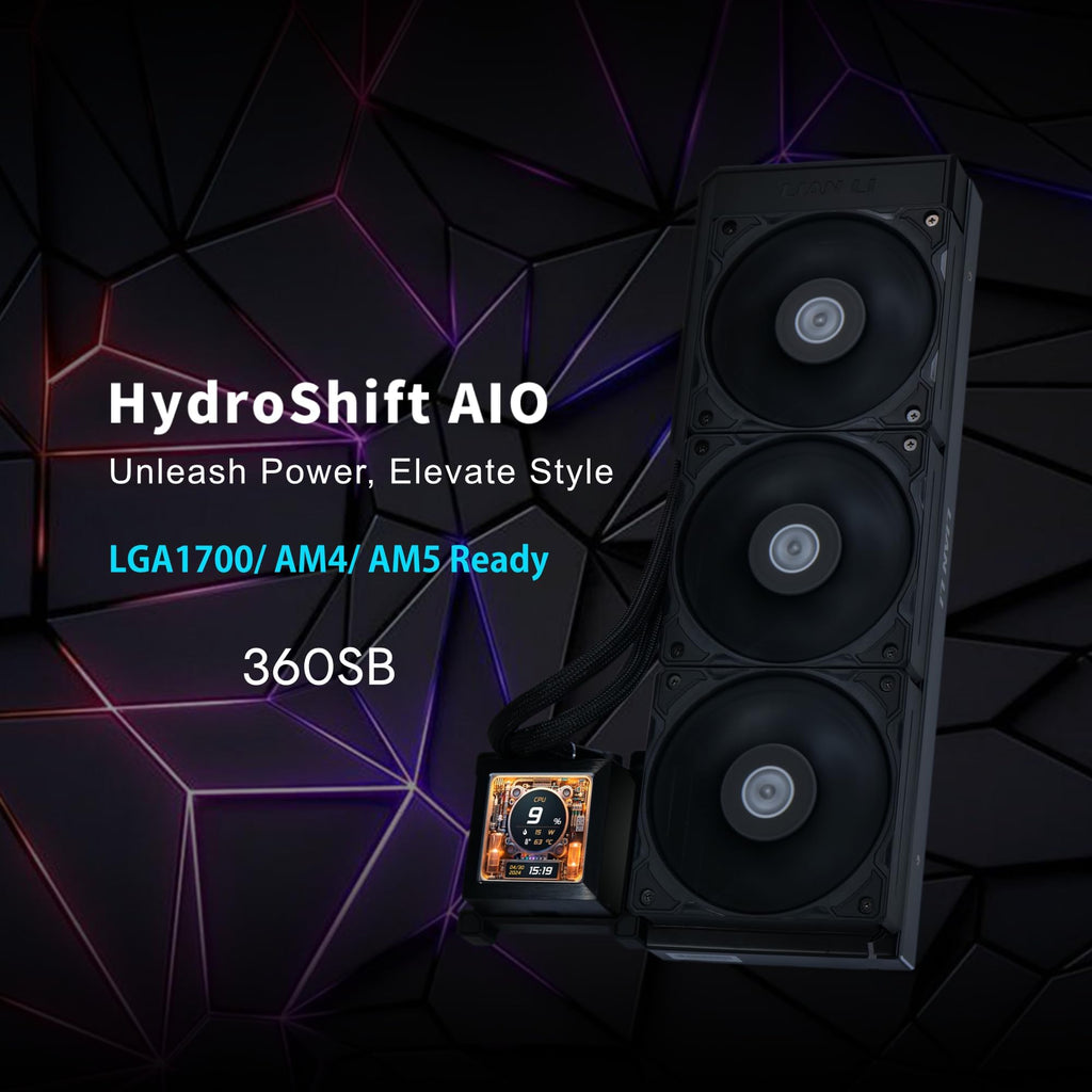 Lian Li Hydroshift LCD 360 Liquid Cooler - Flexible Side-Mounted Coolant Pathway, 2.88” LCD Screen - 480 x 480 Res. - Captured Screenshots or Recorded Videos - Fits Most PC Fans - Black (HSLCD36NB)