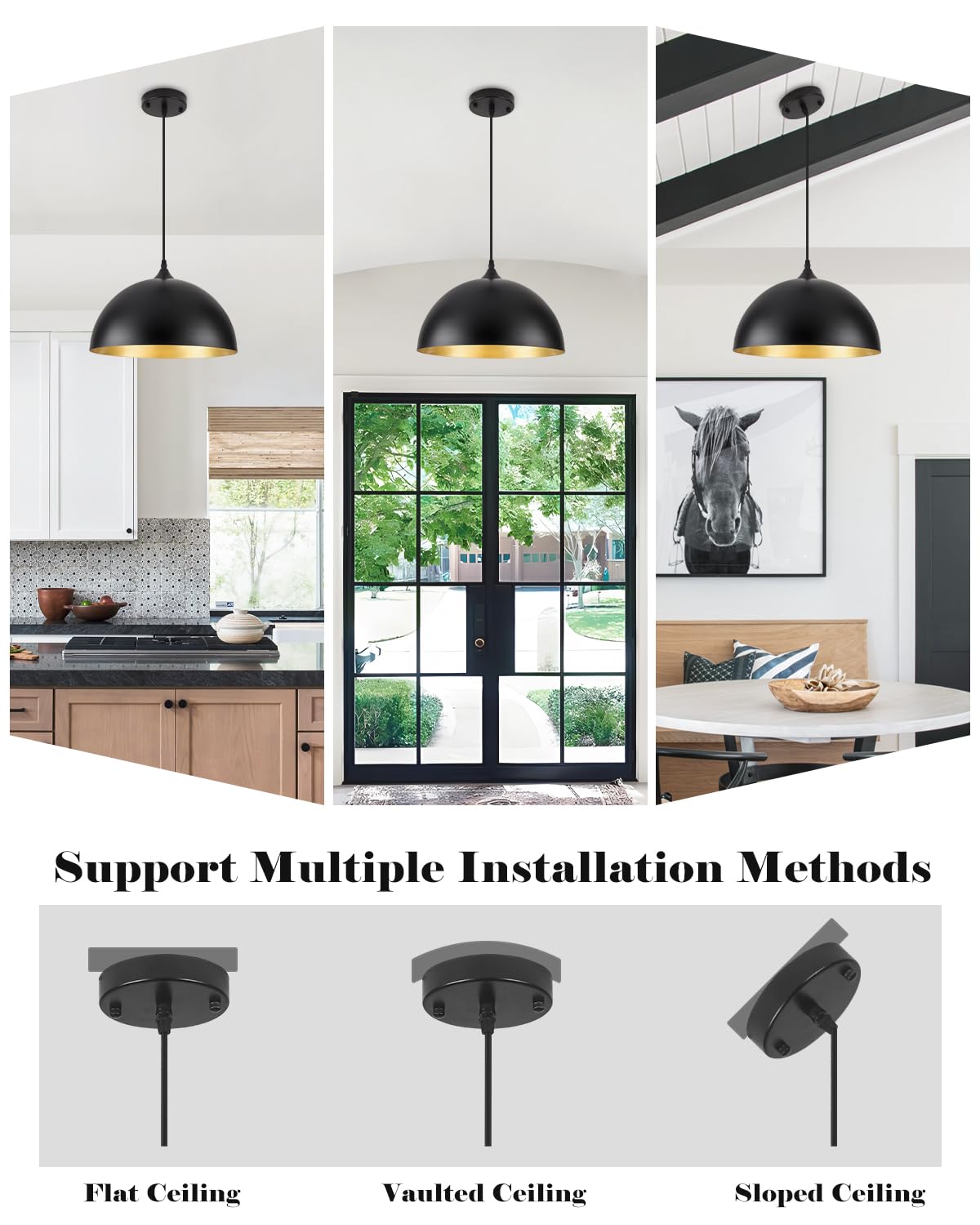 White Pendant Lights, 11.8 inch Pendant Lights Kitchen Island, Farmhouse Pendant Light Fixtures (White Inside), Industrial Pendant Lighting for Dining Room, Bedroom, Hallway (1 Pack)
