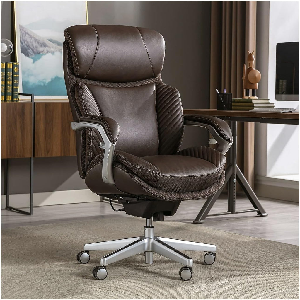 iComfort i6000 Series Big & Tall Ergonomic Bonded Leather High-Back Executive Chair, Brown/Silver