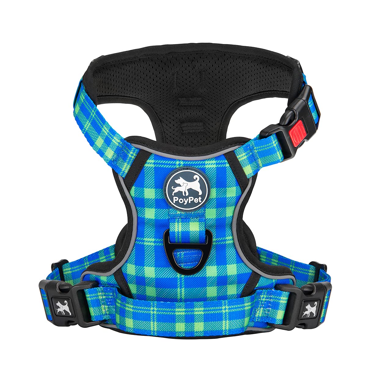 PoyPet Dog Harness No Pull, Reflective Vest Harness with Front & Back 2 Clips and Easy Control Handle for Small Medium Large Dog (XS, Black)