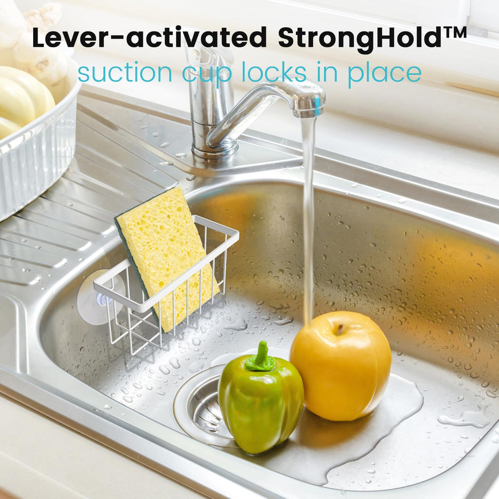 HLOOL Kitchen Sink Sponge Holder, Kitchen Sink Caddy, Sponge Holder for Kitchen Sink Suction, Dish Soap Holder (Black)