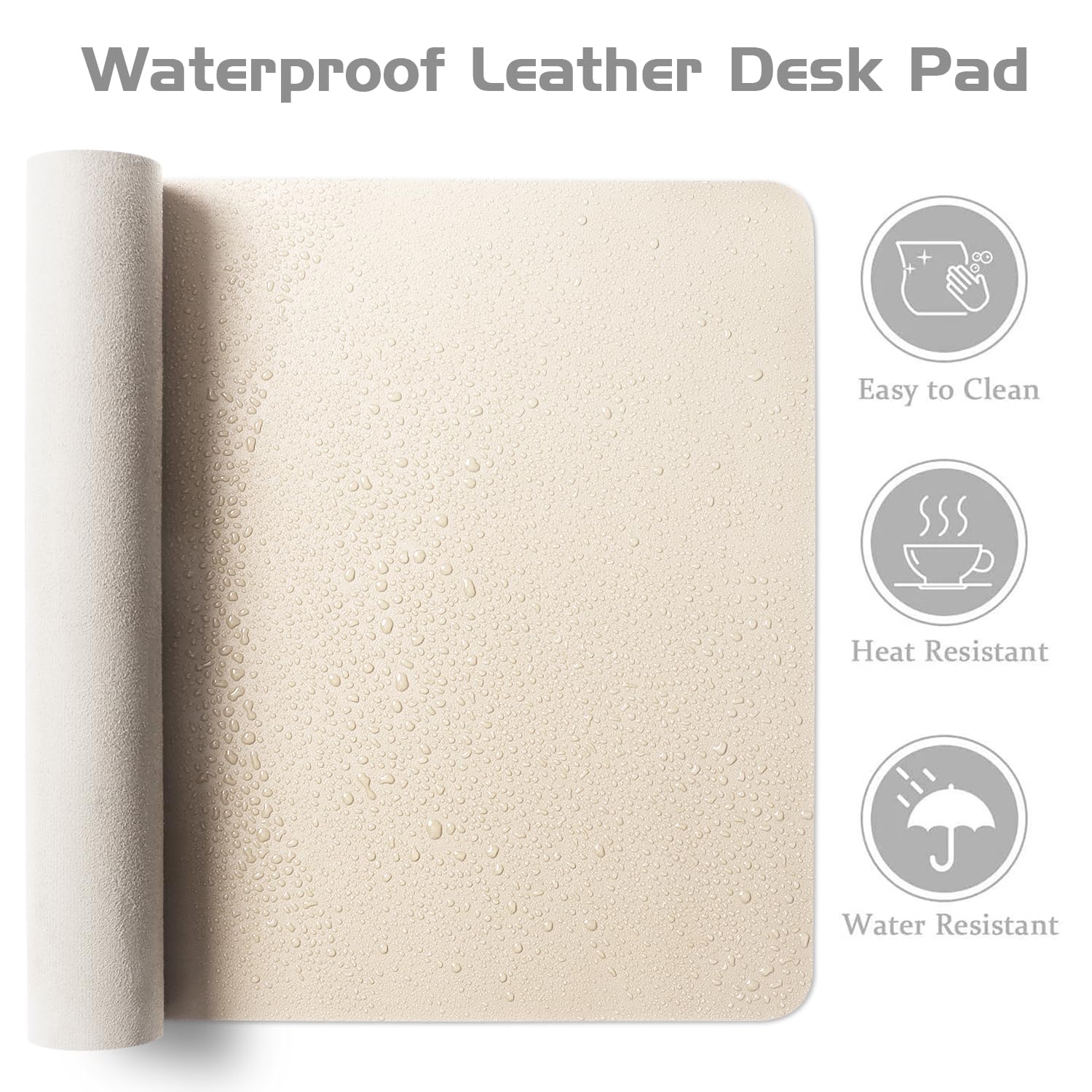 Aothia Leather Desk Pad Protector - Large Mouse Pad, Office Mat, Non-Slip PU Leather Blotter, Laptop Desk Pad, Waterproof Writing Pad for Office and Home (Beige, 38" x 13.7")