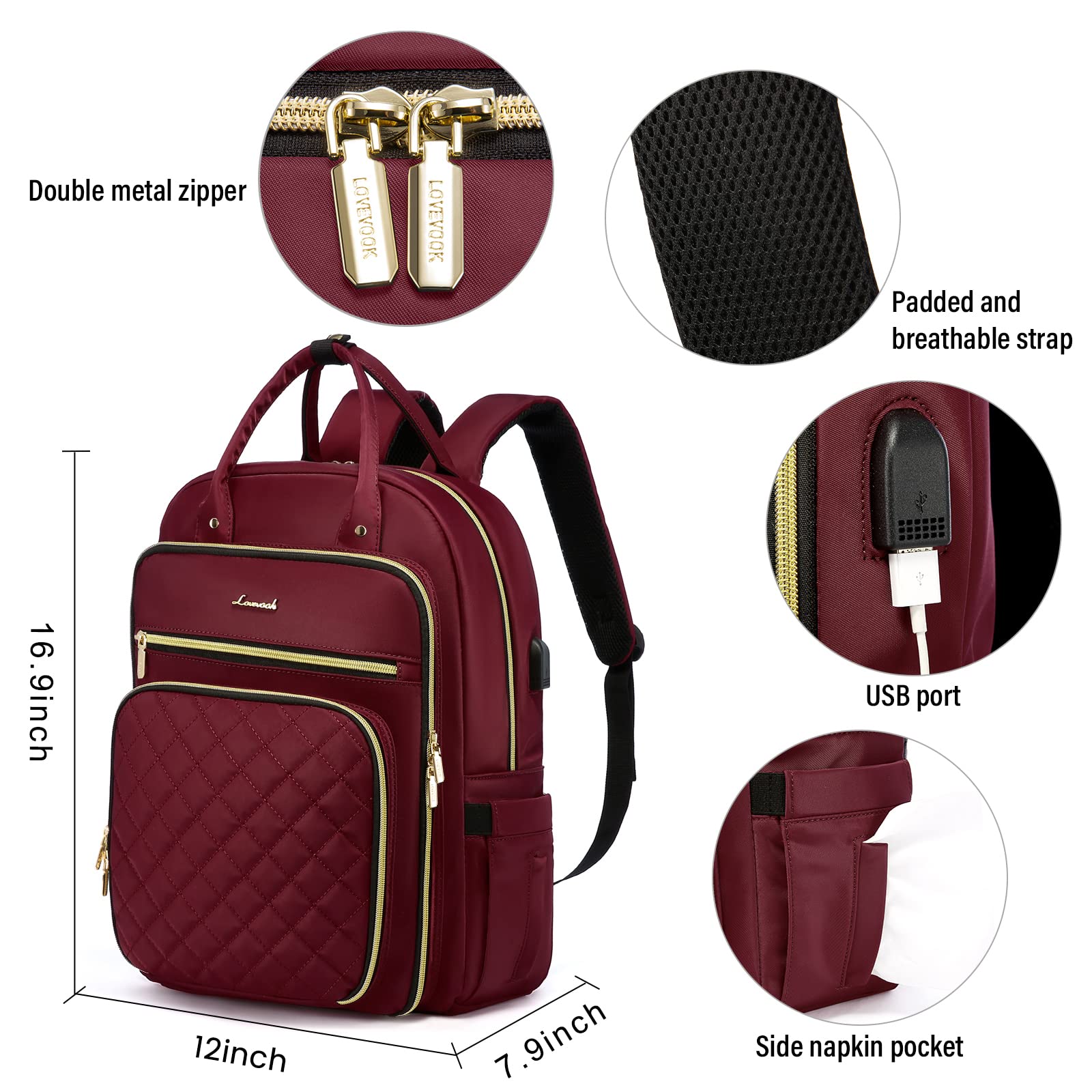 LOVEVOOK Laptop Backpack for Women, Water Resistant Travel Work Backpacks Purse College Business Teacher Nurse Computer bag with USB Charging Port