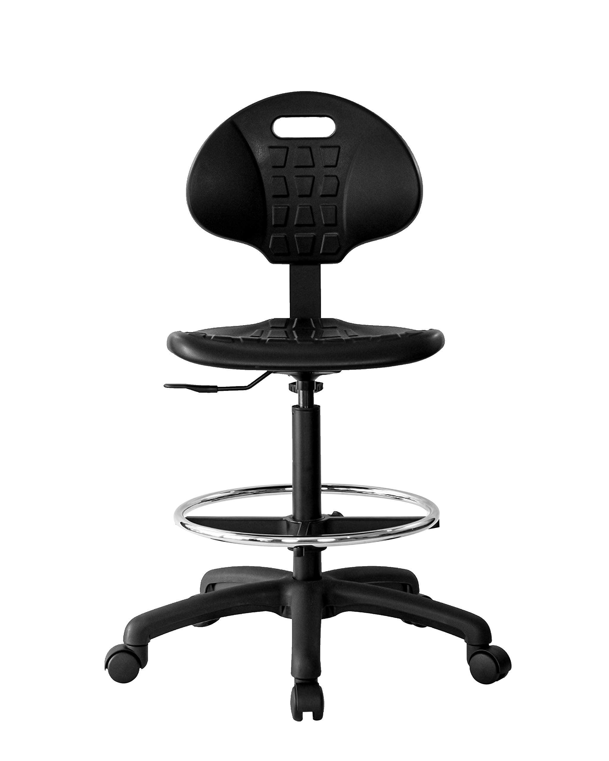 Chair Master-Heavy Duty Ergonomic Drafting Stool Black-Easy to Clean-Largest (20") Adj. Footring and Base (26") on the Market. Seat Ht Range (23"-33"). for Home, Auto, Lab, Cleanroom. Durable.