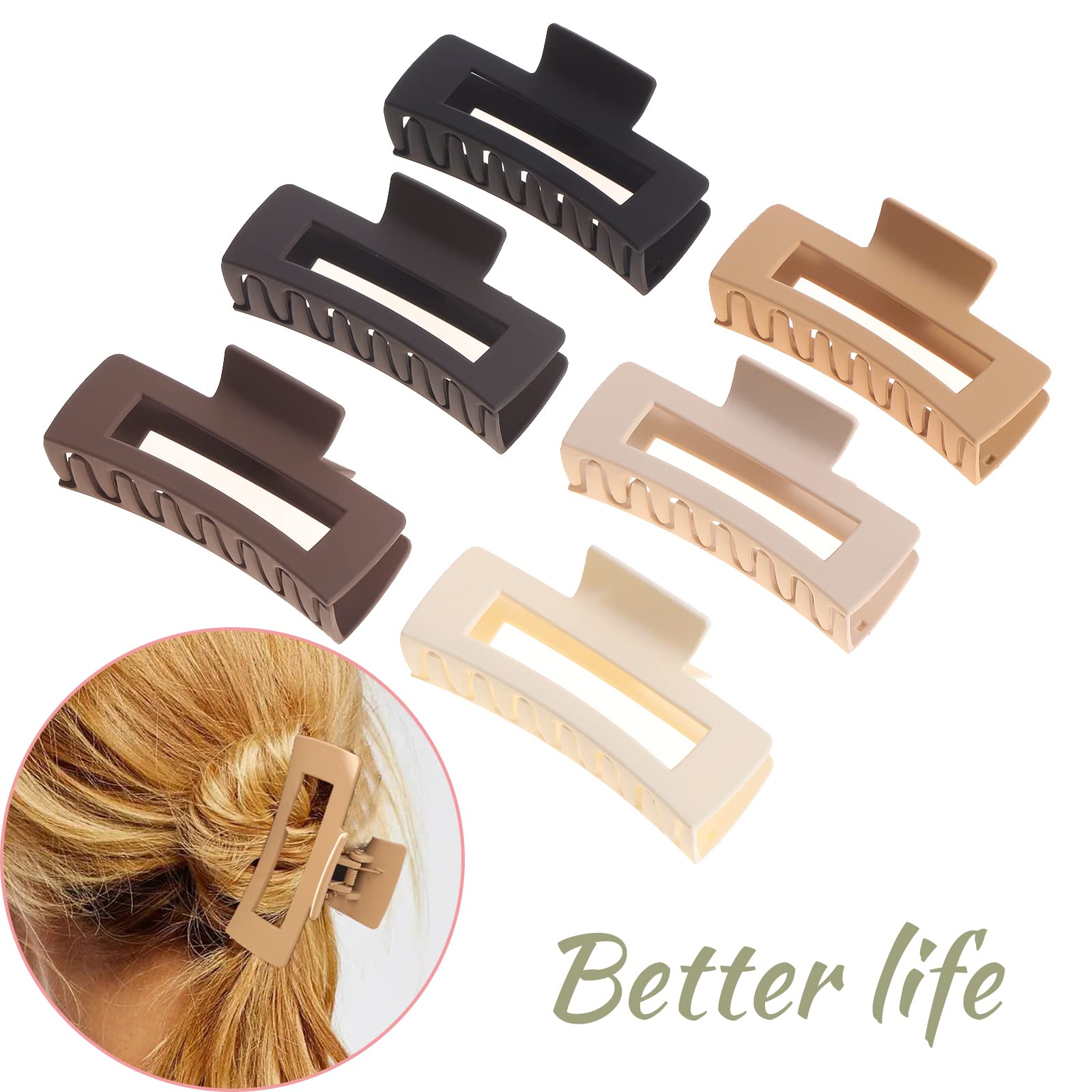 12 Pack Black Square Claw Clips, Big and Small Neutral Rectangle Hair Claw, Non-slip Matte Large Hair Clips for Women,Strong Hold jaw clip for Thick Thin Hair