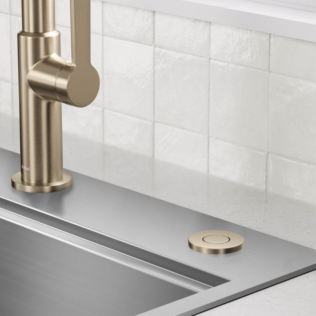 KRAUS Garbage Disposal Air Switch Kit with 2 Flat-Top Push Buttons in in Spot-Free Stainless Steel and Brushed Brass, AC Adapter, Power Cord, and Air Tube Included, KWDA-200BB