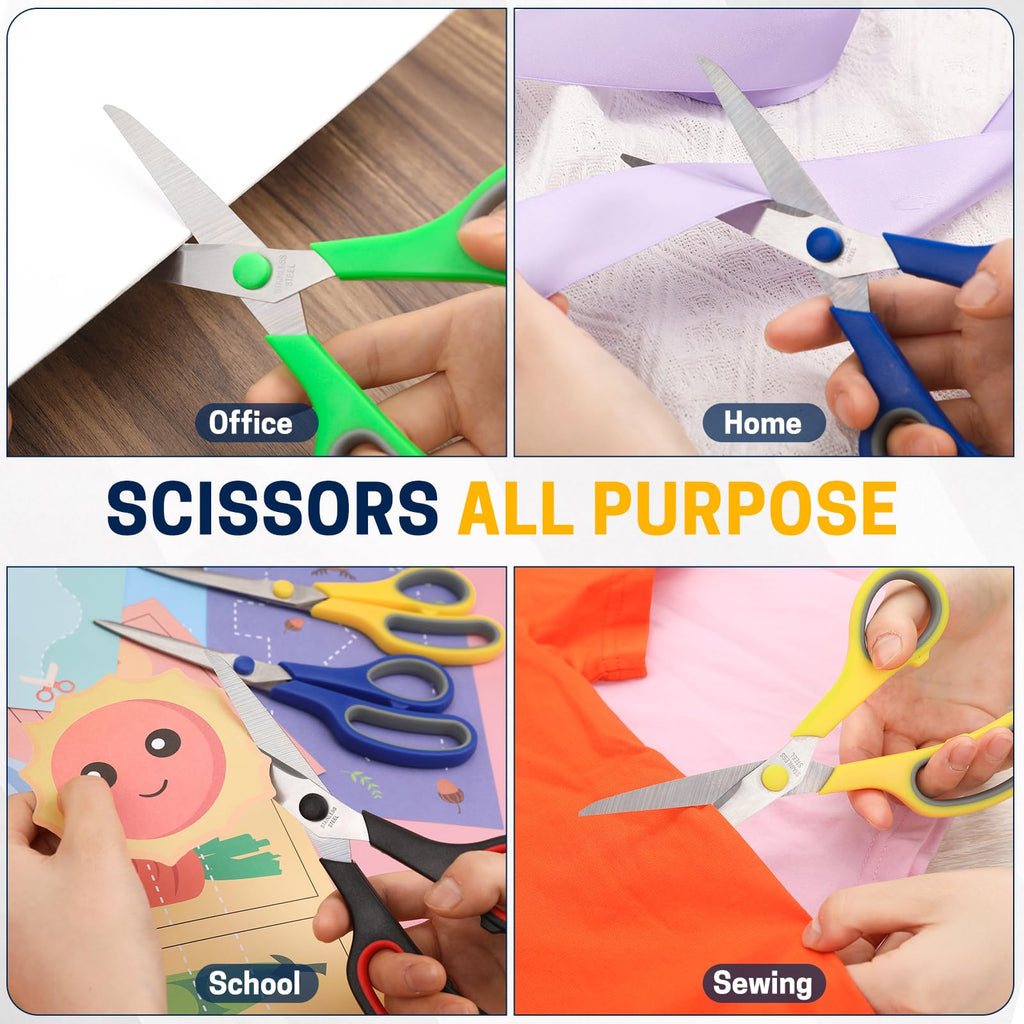 BURVAGY 8" 12 Pack All Purpose Heavy Duty Scissors- Comfort-Grip Sharp Scissors for Office School Sewing Fabric Craft High/Middle School Student Teacher Scissor, Right/Left Hand