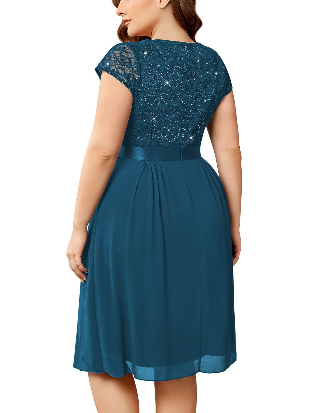 Miusol Women's Plus Size Sequin Lace V Neck Ruffle Tiered Chiffon Cocktail Party Dress