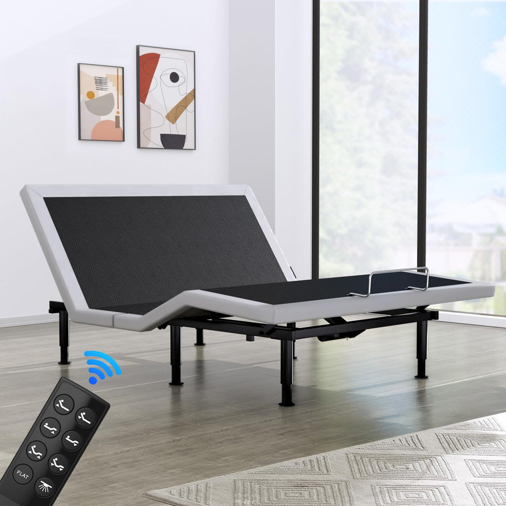 Full Adjustable Bed Base Frame, Massage & Wireless Remote, Dual USB Ports,Ergonomic Upholstered Bed Frame, Lift Motor, Under Bed Lighting, Independent Head and Foot Tilt