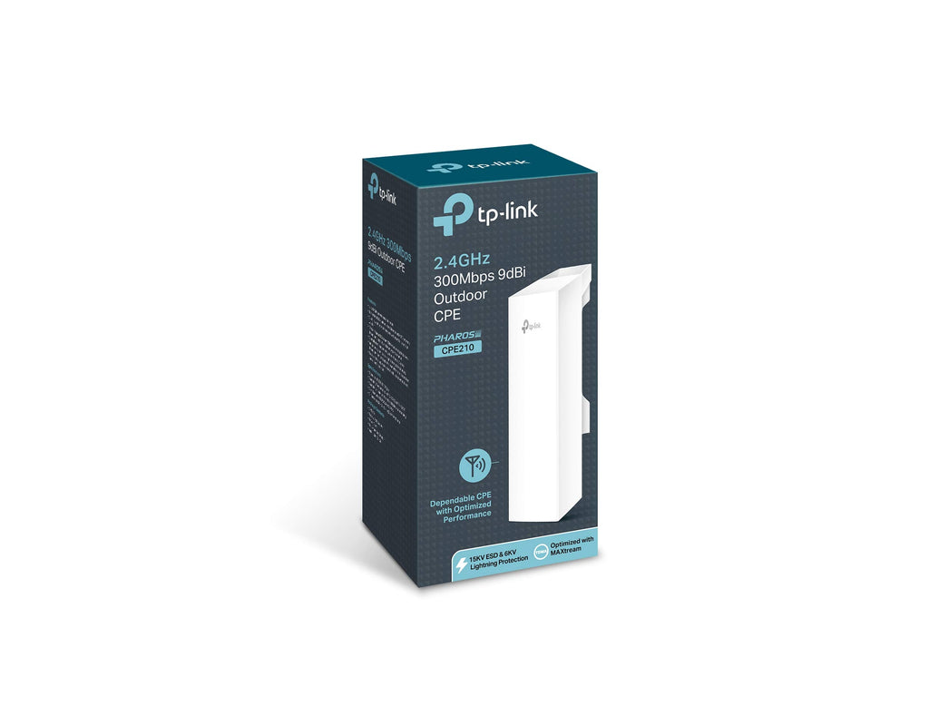 TP-Link 2.4GHz N300 Long Range Outdoor CPE for PtP and PtMP Transmission | Point to Point Wireless Bridge | 9dBi, 5km+ | Passive PoE Powered w/Free PoE Injector | Pharos Control (CPE210)