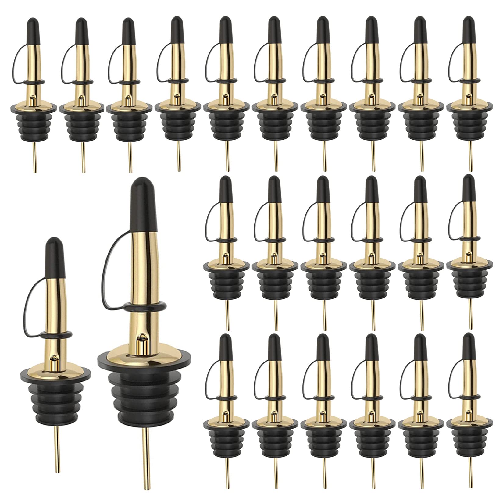 Pafusen 6 Pack Liquor Bottle Pourers, Liquor Pour Spout for Liquor Bottles, Stainless Steel Olive oil Dispenser Spout, Alcohol Pourer Spouts Dust Caps Covers Fixed, Gold