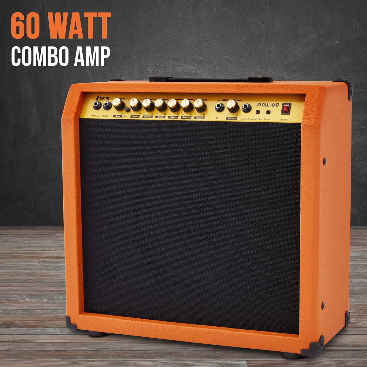 LyxPro Electric Guitar Amp 20 Watt Amplifier Built in Speaker Headphone Jack and Aux Input Includes Gain Bass Treble Volume and Grind - Black