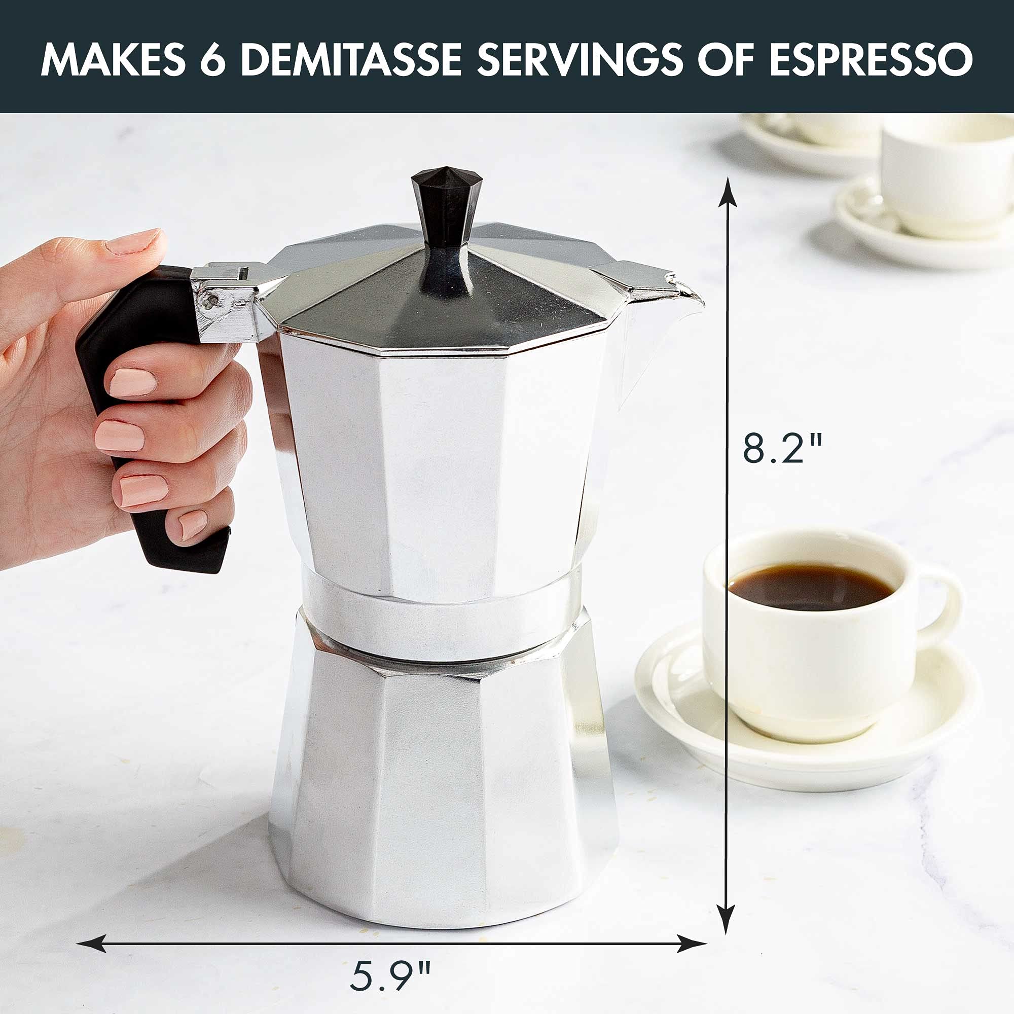 Primula Classic Moka Pot Stovetop Espresso and Coffee Maker, Italian and Cuban Cafetera for Rich Espresso Brewing, Durable Aluminum Greca Coffee Maker with Easy Grip Handle, 6-Cup, Black