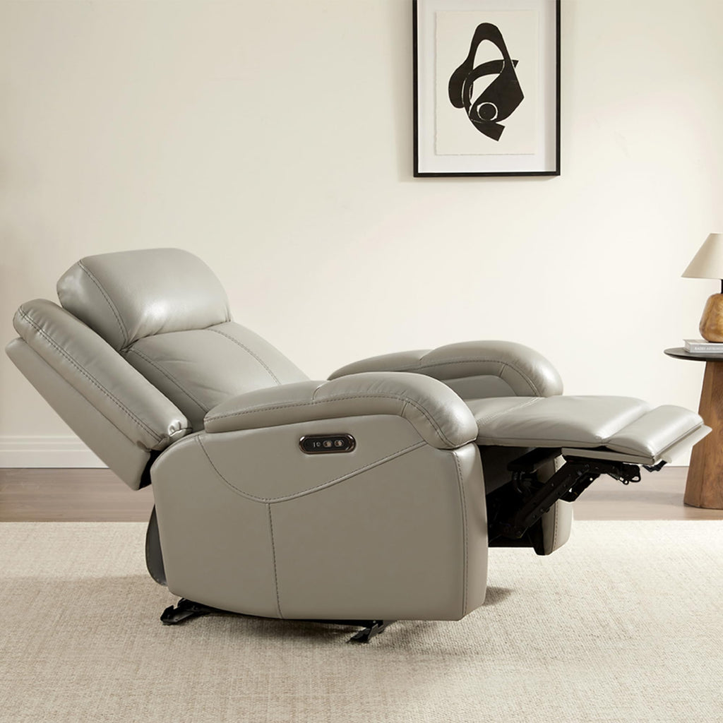 Watson & Whitely Genuine Leather Power Recliner Chairs for Adults, Wall Hugger RV Recliner with Power Headrest & Charging Ports, Electric Recliner Sofa Chair for Living Room, Black