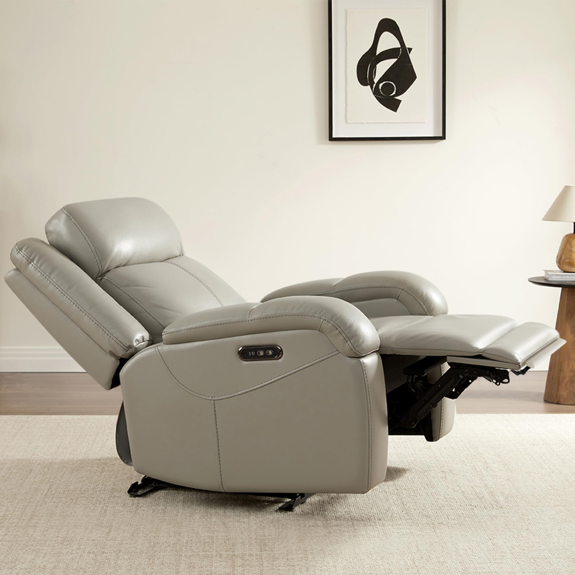Watson & Whitely Genuine Leather Power Recliner Chairs for Adults, Wall Hugger RV Recliner with Power Headrest & Charging Ports, Electric Recliner Sofa Chair for Living Room, Black