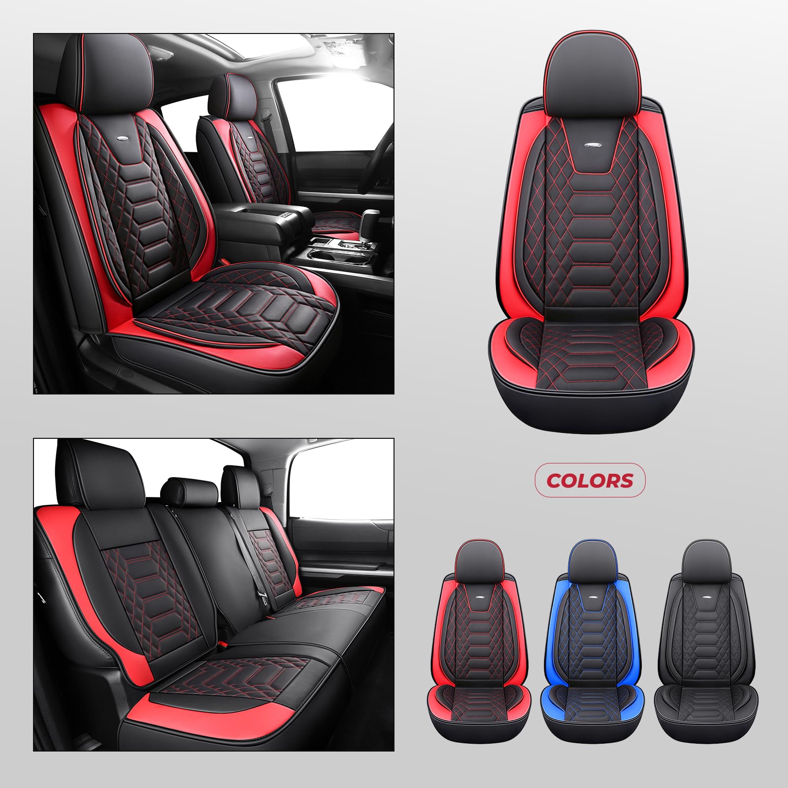 FREESOO Tundra Seat Covers 2007-2013, Fit for Toyota Tundra Crewmax Cab 5 Seats, Custom Truck Seat Covers with Waterproof Faux Leather Black