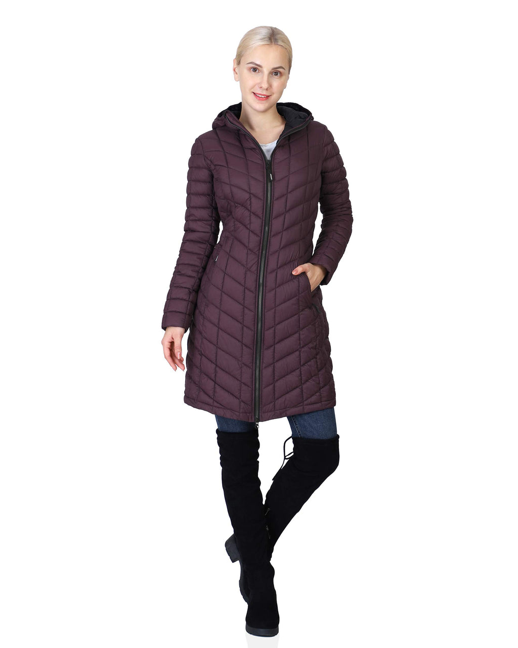 Outdoor Ventures Women's Maryan Hooded Ultra Lightweight Warm Thermolite Long Puffer Coat