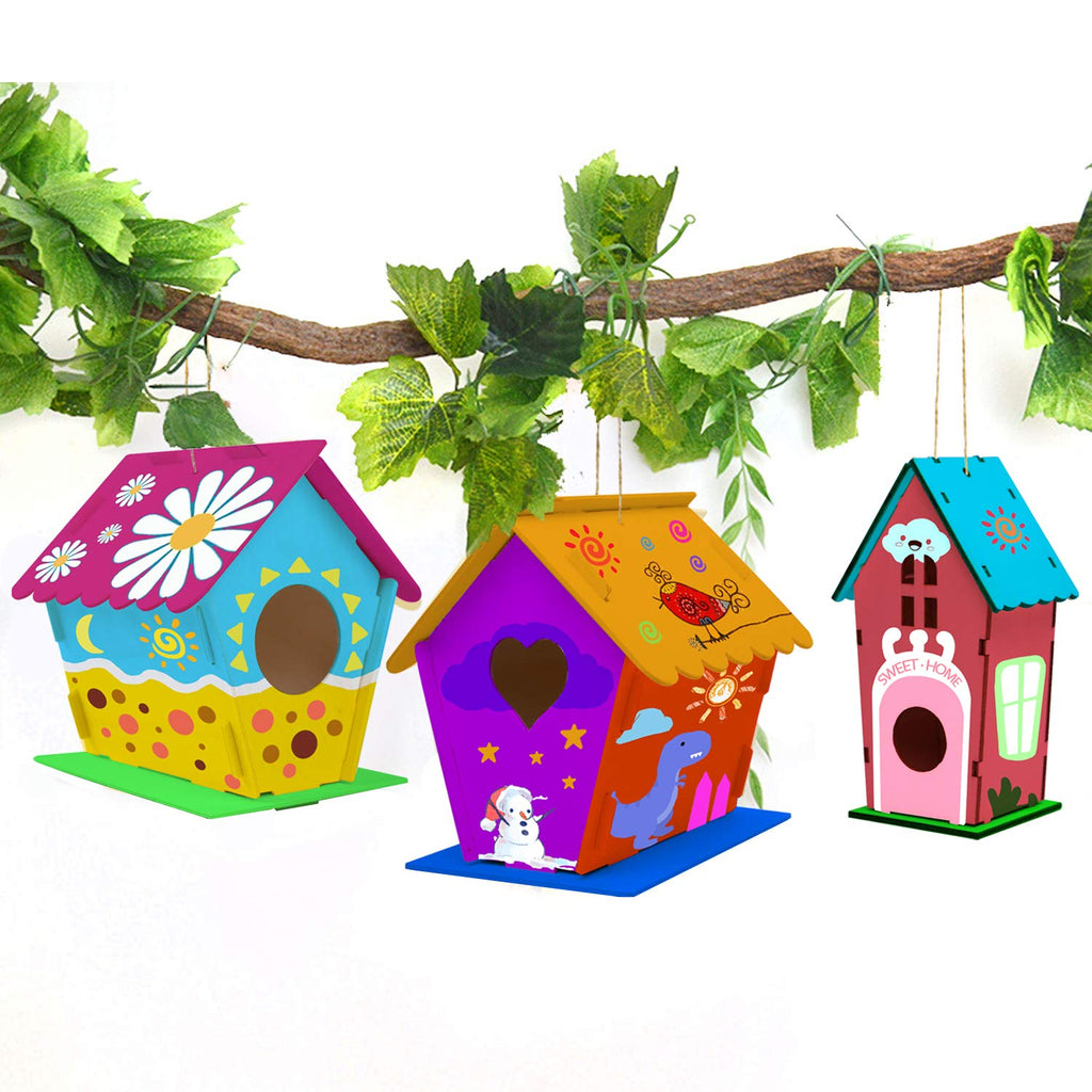 hapray 12 Pack Bird House Kit, DIY Birdhouse Kits, Wooden Crafts Arts for Children to Build and Paint (Includes Paints & Brushes) for Kids Girls Boys Toddlers Halloween Christmas Gift