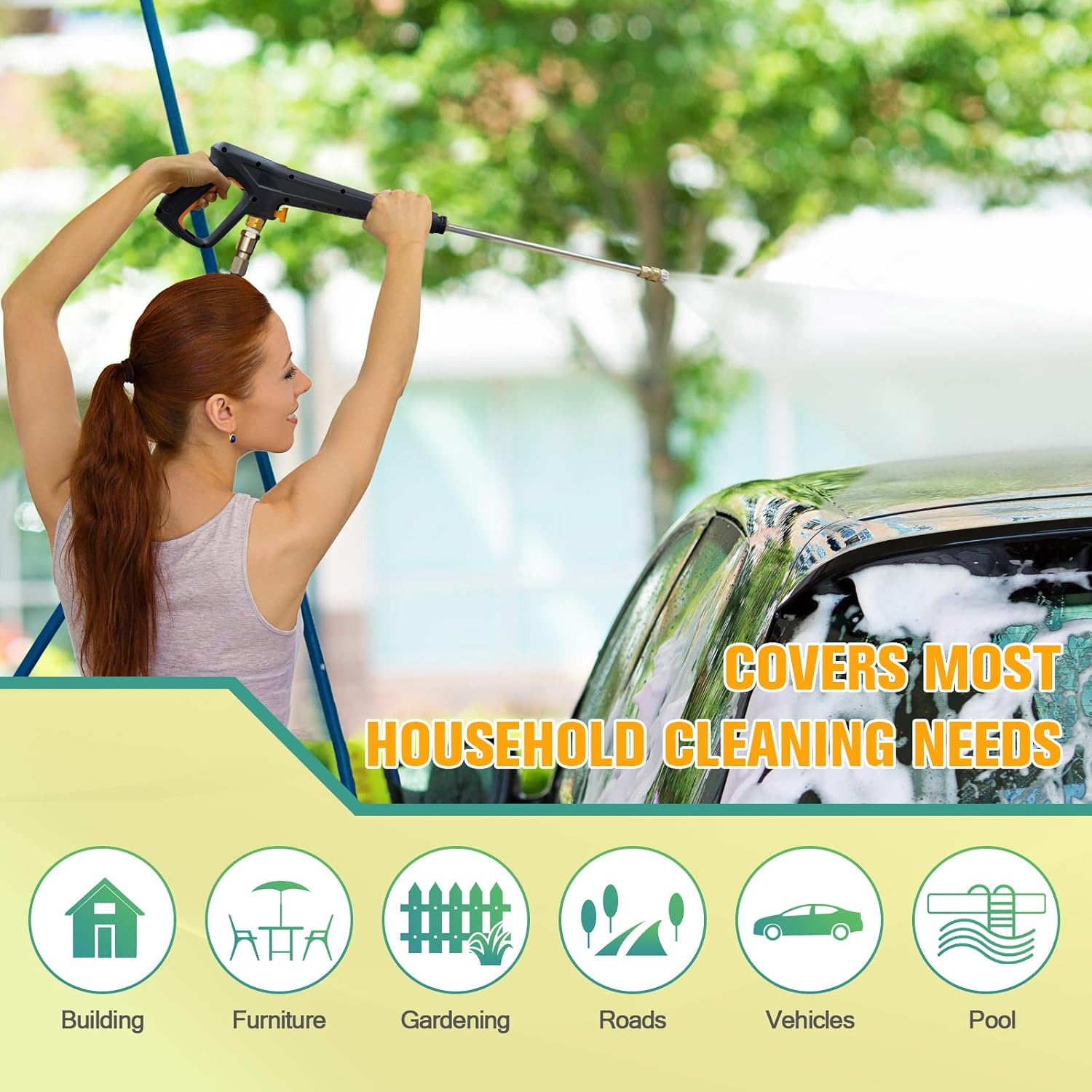 Electric Pressure Washer 4800PSI-Max 2.9GPM Pressure Washer with 25 Foot Hose, 16.4 Foot Power Cord, Soap Tank Car Wash Machine Yellow Ideal Cleaning for Patio.