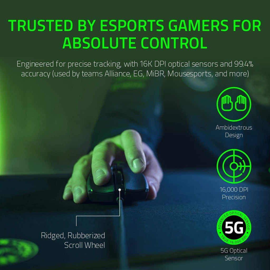 Razer Viper 8K Hz - Ambidextrous E-Sport Gaming Mouse with 8,000 Hz HyperPolling Technology (Optical Focus + Sensor with 20K DPI, Optical Mouse switches, 71g Light) - Black