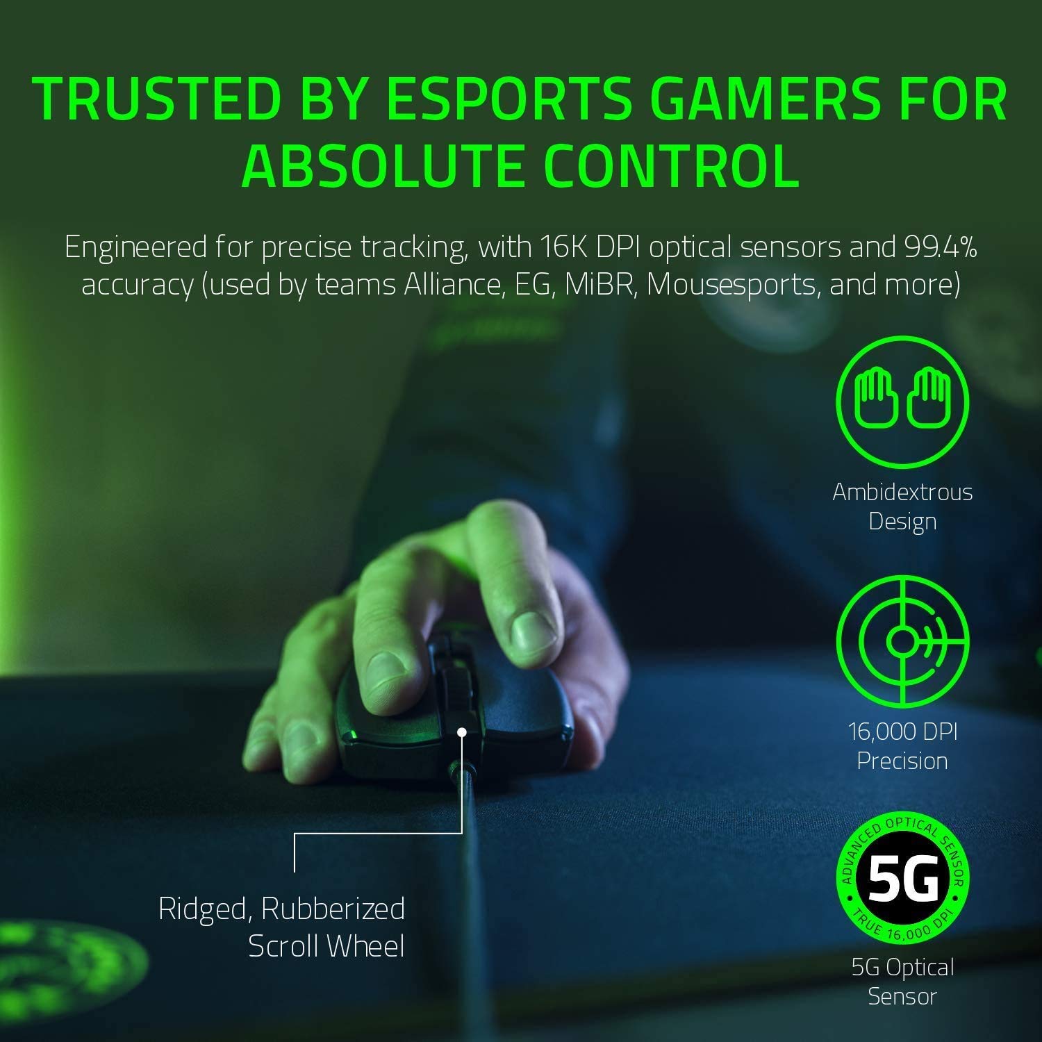 Razer Viper 8K Hz - Ambidextrous E-Sport Gaming Mouse with 8,000 Hz HyperPolling Technology (Optical Focus + Sensor with 20K DPI, Optical Mouse switches, 71g Light) - Black