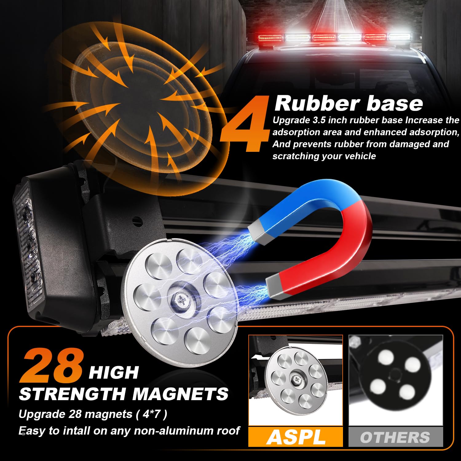 ASPL 26inch 126 LED Rooftop Emergency Strobe Lights Bar Double Side Flashing Safety Warning Traffic Advisor Light Bar Hazard Snow Plow Light for Work Trucks Vehicles Construction Tow Pickup(Amber)
