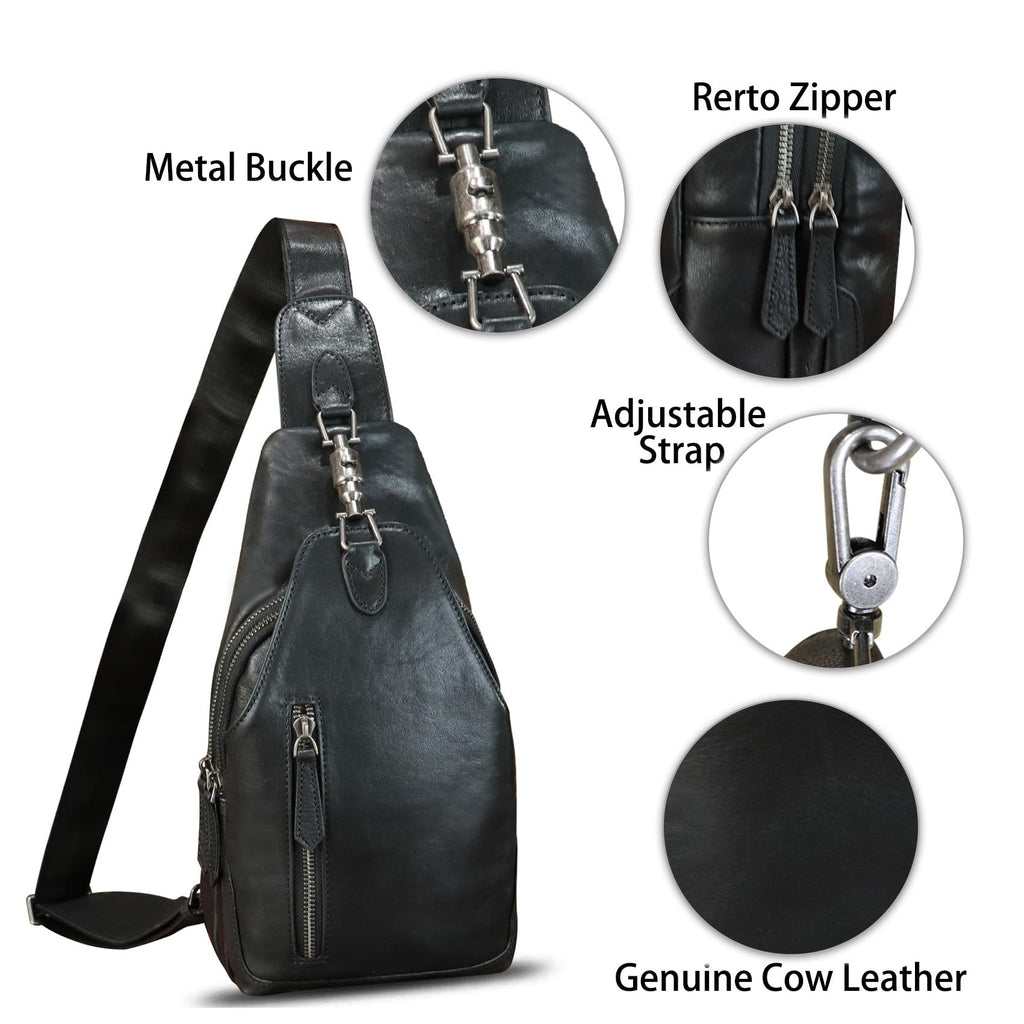Genuine Leather Sling Bag for Men and Women Real Leather Shoulder Crossbody Bag Chest Bag Sling Backpack Purse