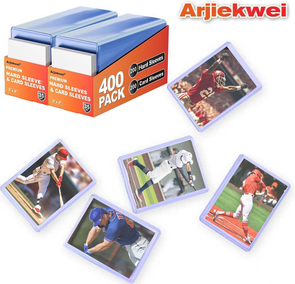 2000 Pack Card Sleeves Hard Plastic, Arjiekwei 3"X4" Baseball Cards Protectors Plastic, Premium Card Holder for Trading Sports Baseball Football Game Cards (1000 Rigid + 1000 Clear)
