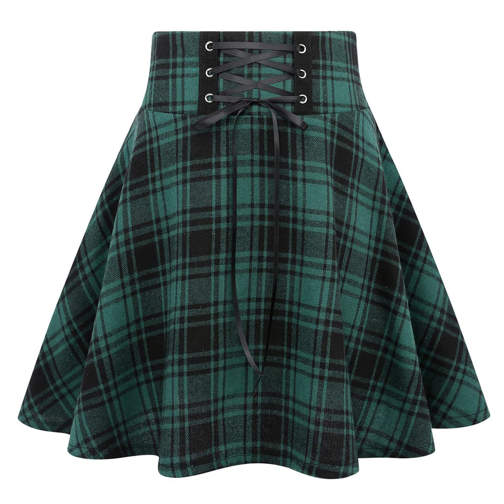 IDEALSANXUN Gothic Plaid Mini Skirts for Women Short High Waist Plaid Skirts