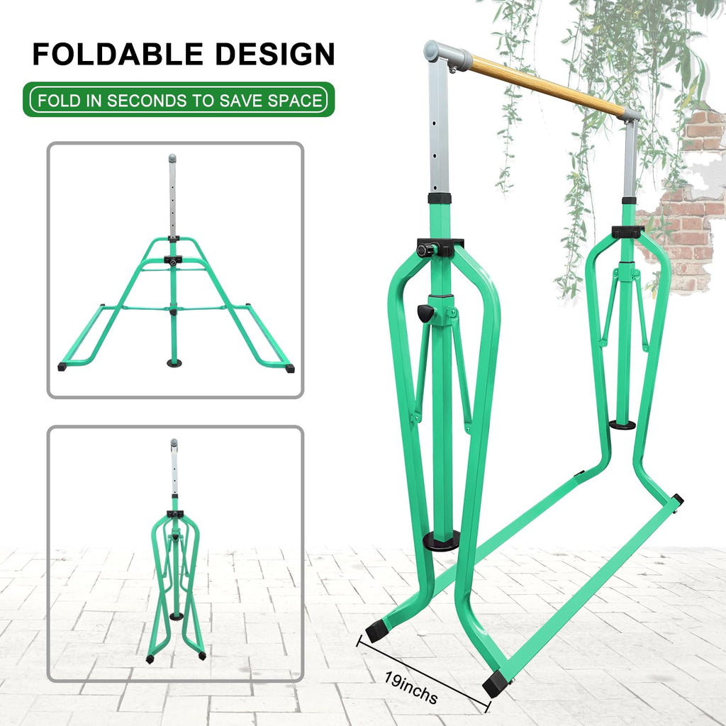 Foldable & Moveable Gymnastics Horizontal Bar with Rings,3’to 5’Adjustable Height Expandable Junior Kip Bar for Home,Indoor Gym Equipment for Kids