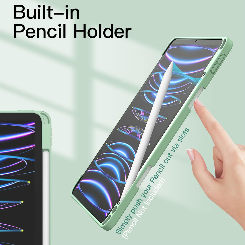 JETech Case ONLY for iPad Pro 11 Inch (2022/2021/2020/2018) with Pencil Holder, Clear Transparent Back Shell Slim Stand Shockproof Tablet Cover, Auto Wake/Sleep (Black)