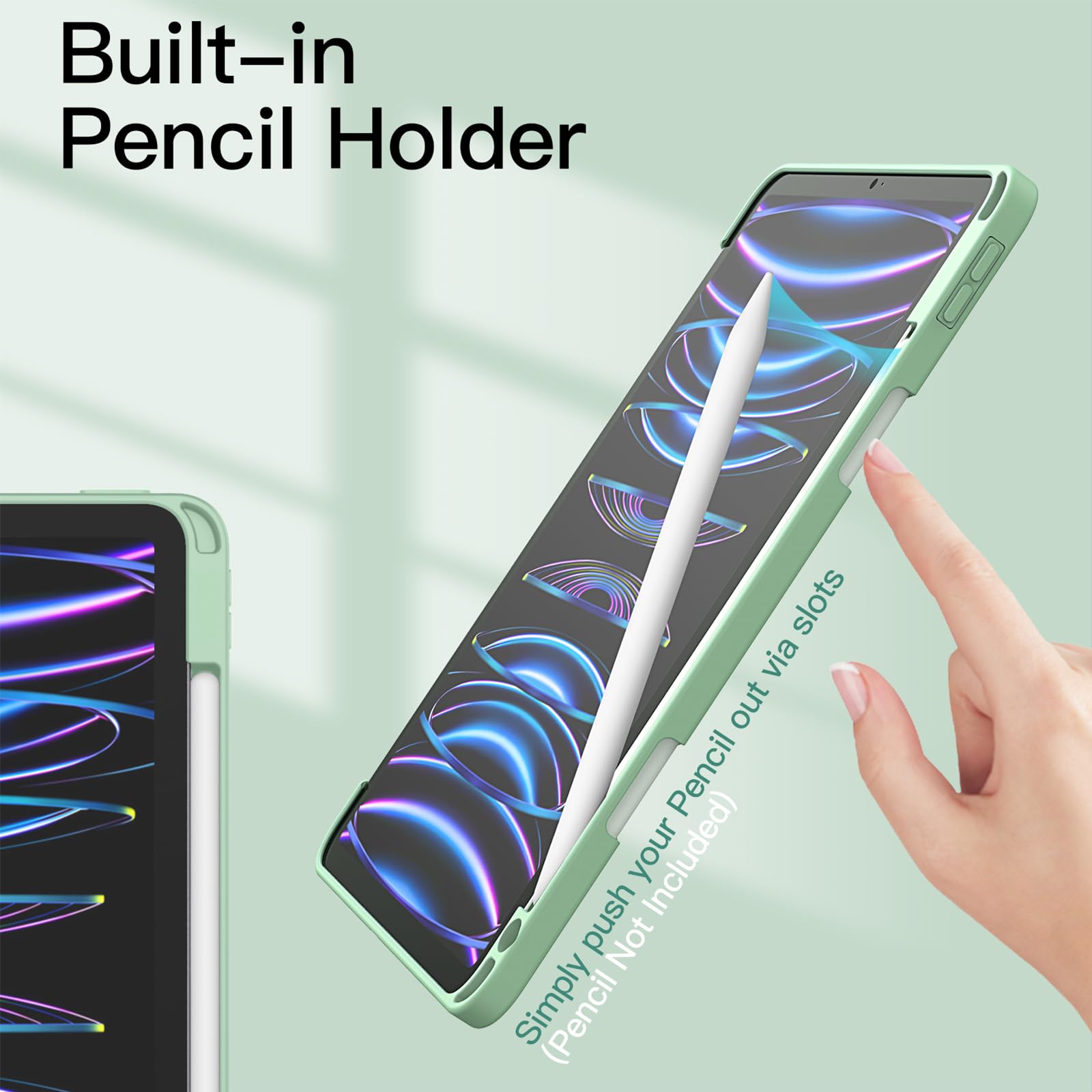 JETech Case ONLY for iPad Pro 11 Inch (2022/2021/2020/2018) with Pencil Holder, Clear Transparent Back Shell Slim Stand Shockproof Tablet Cover, Auto Wake/Sleep (Black)